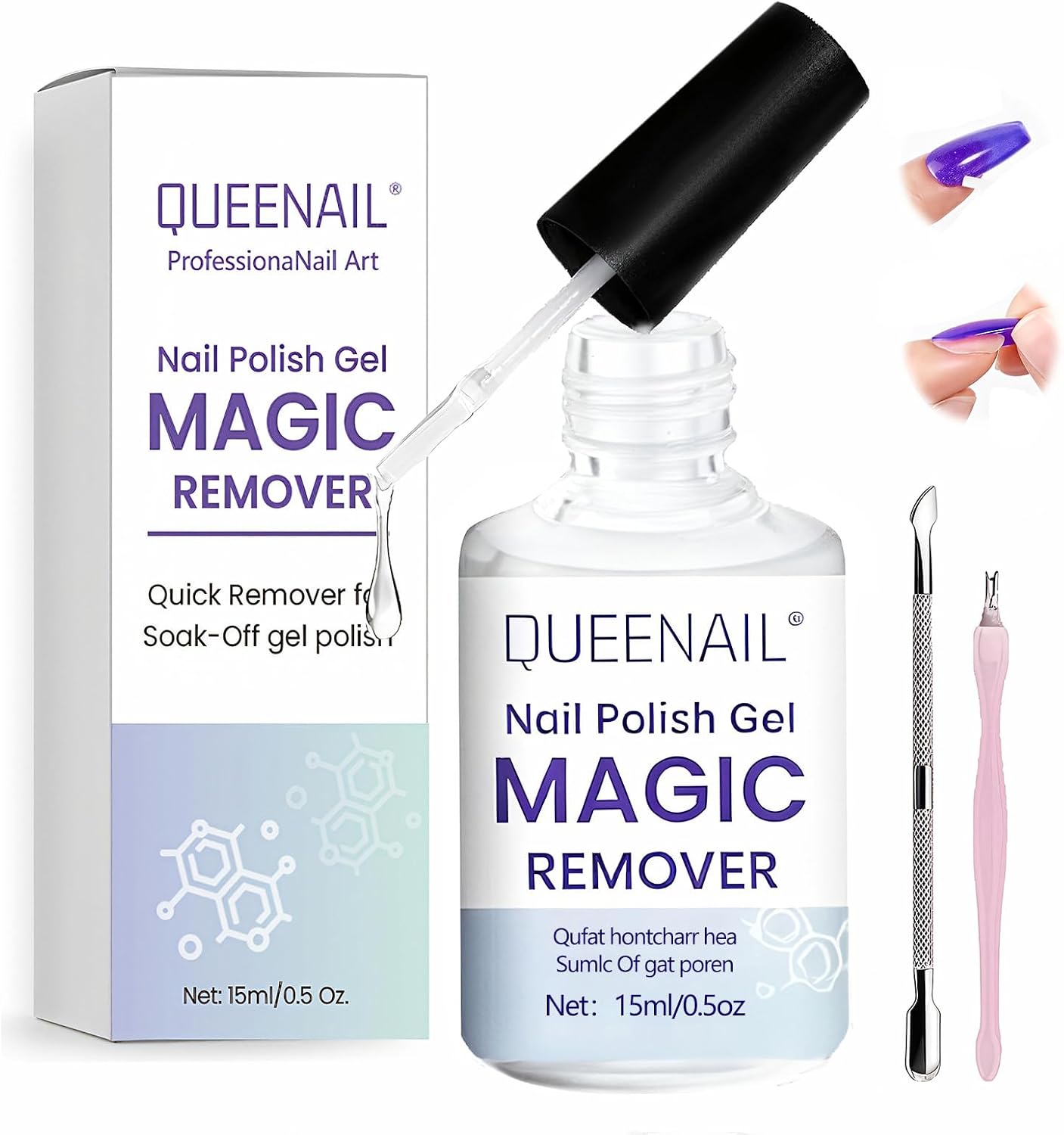 Remover semipermanente per unghie 15 ml con solvente e strumenti per rimozione gel, Magic Solvente