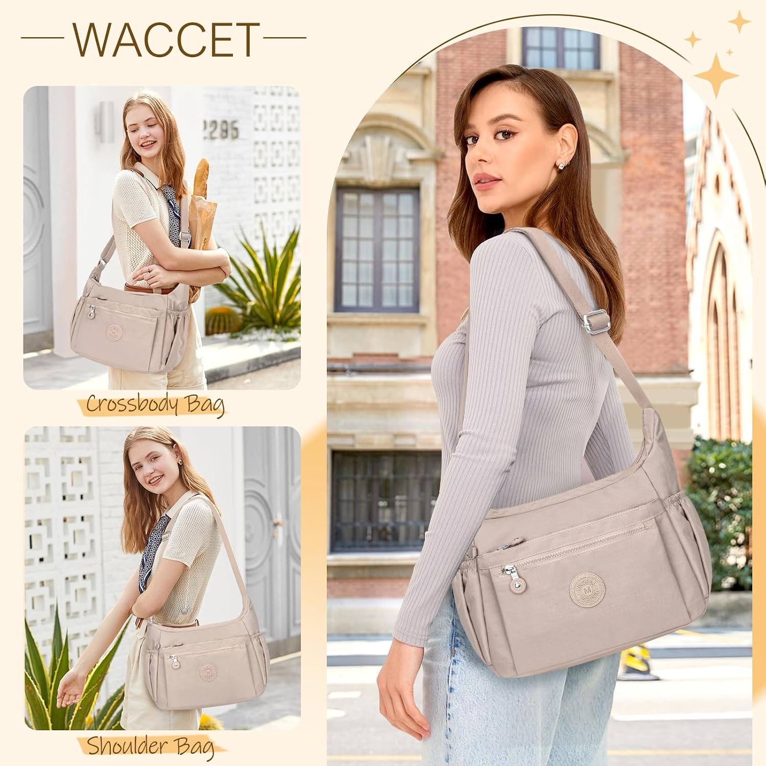 Thumbnail 1 de WACCET Borsa a Tracolla da Donna – Grande, Impermeabile, Multi‑tasche