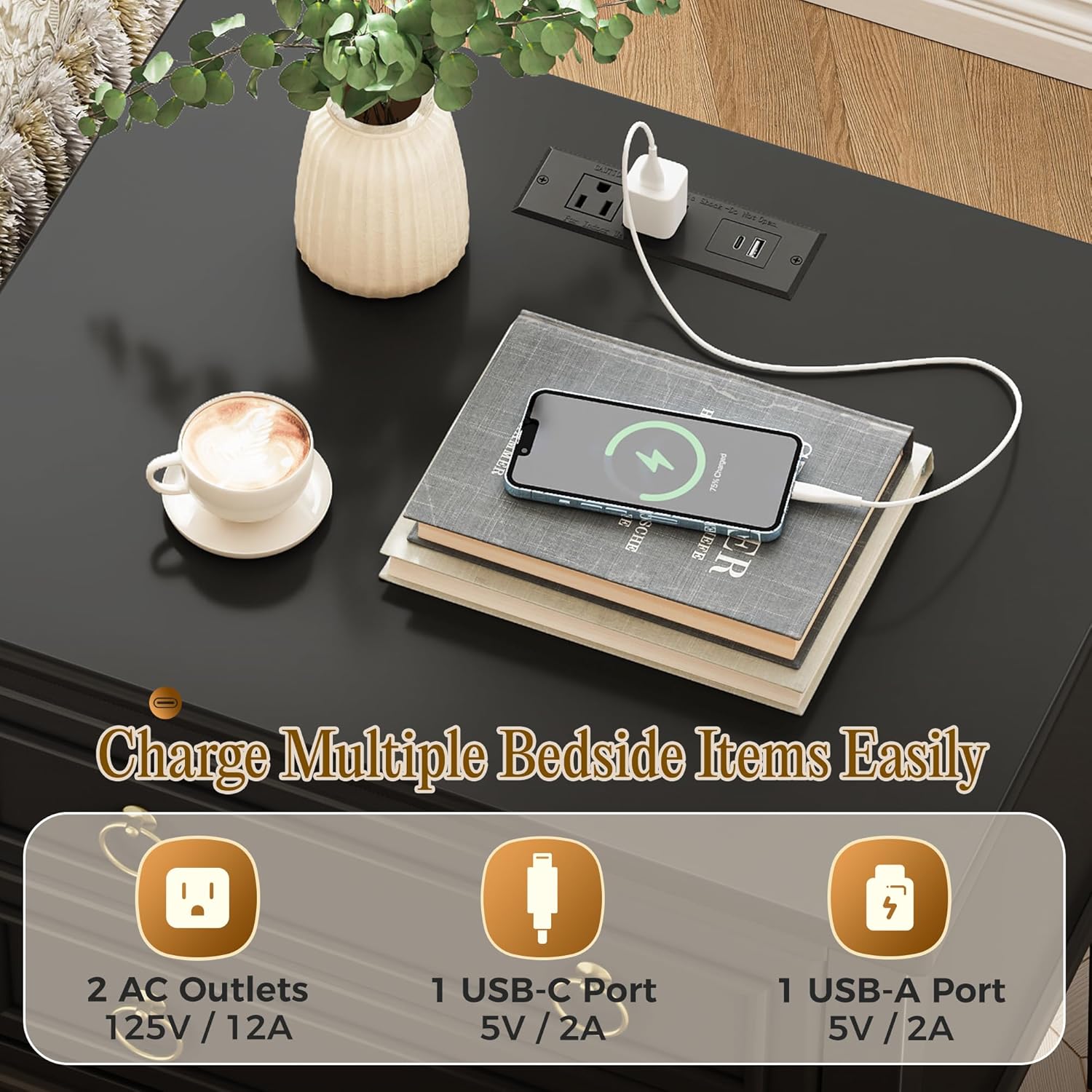 Detalle de Huuger Nightstand, 27.6-Inch Tall