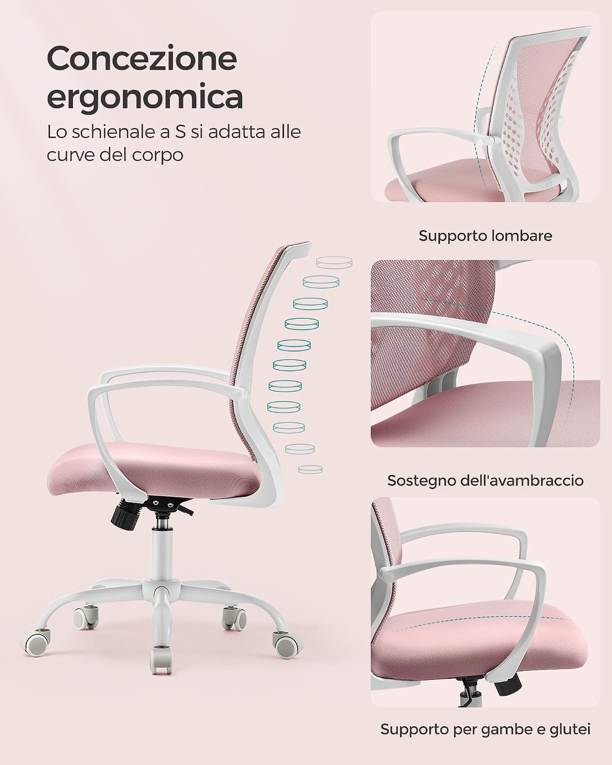Detalle 2 de SONGMICS Sedia da Ufficio Rosa Gelatina 120 kg