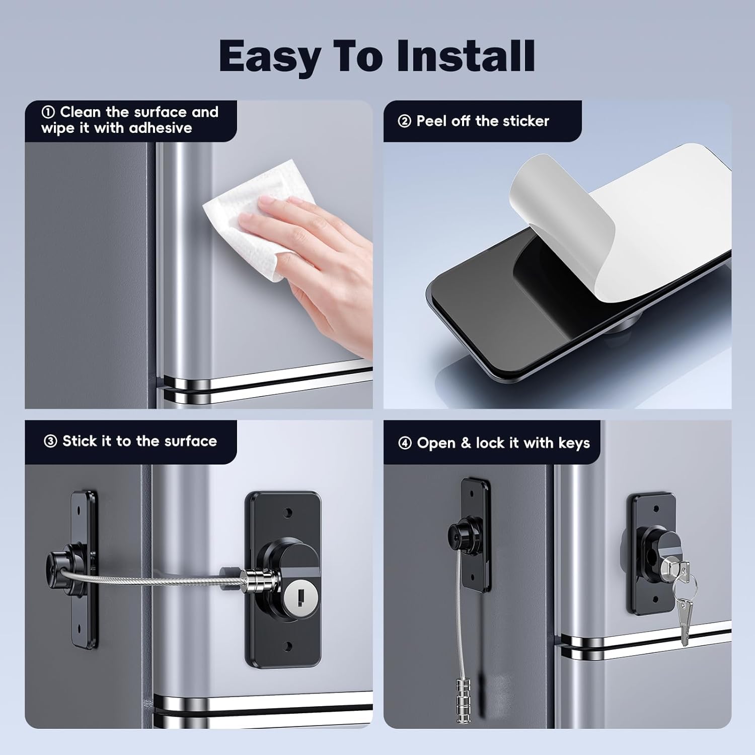 Detalle 2 de 2 Pack Refrigerator Locks: Child Proof Door Fridge Locks for Kitchen, No Tools Required