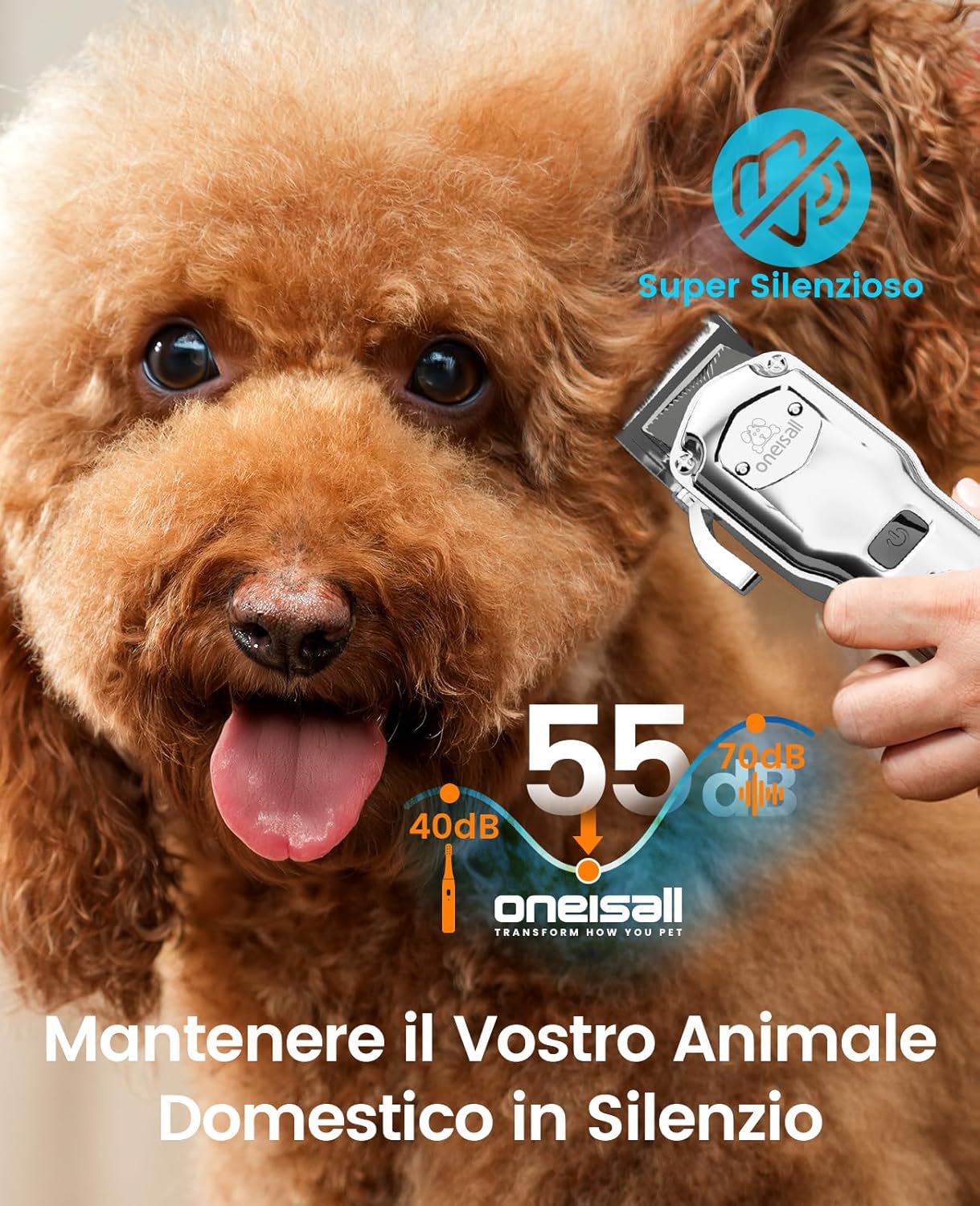 Detalle de Oneisall Tosatrice per cani professionale senza fili: tagli precisi, silenziosa e ricaricabile