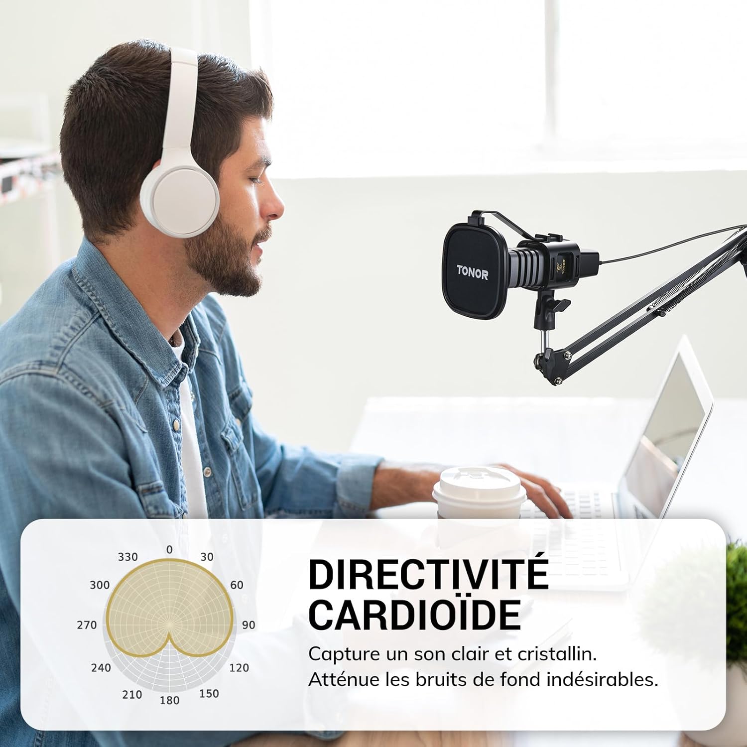 Detalle 2 de TONOR TC30+ micro PC USB à condensateur avec support de bras pour streaming, podcasts et voix off