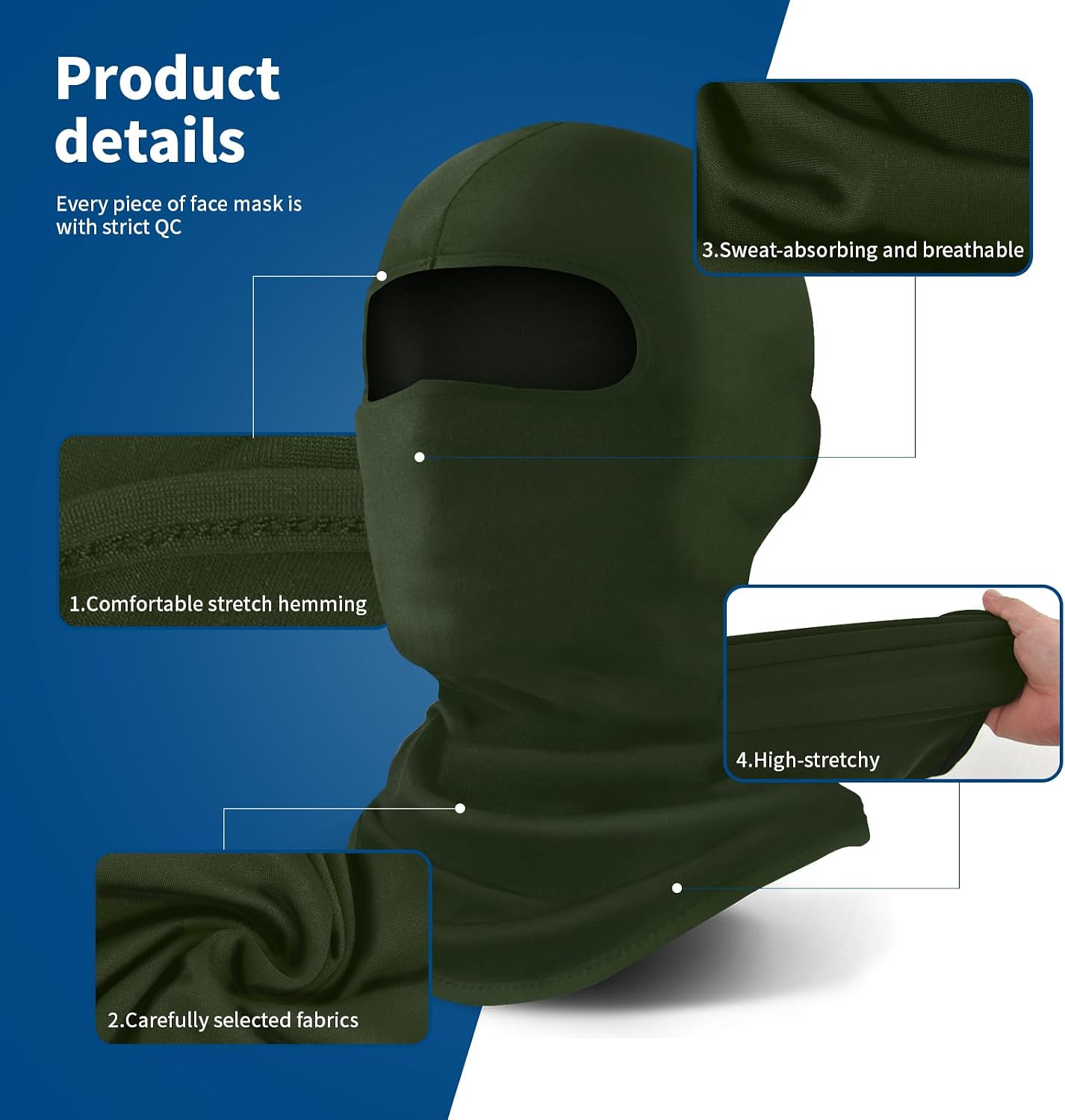 Thumbnail 6 de YESLIFE Balaclava Ski Mask, Army Green