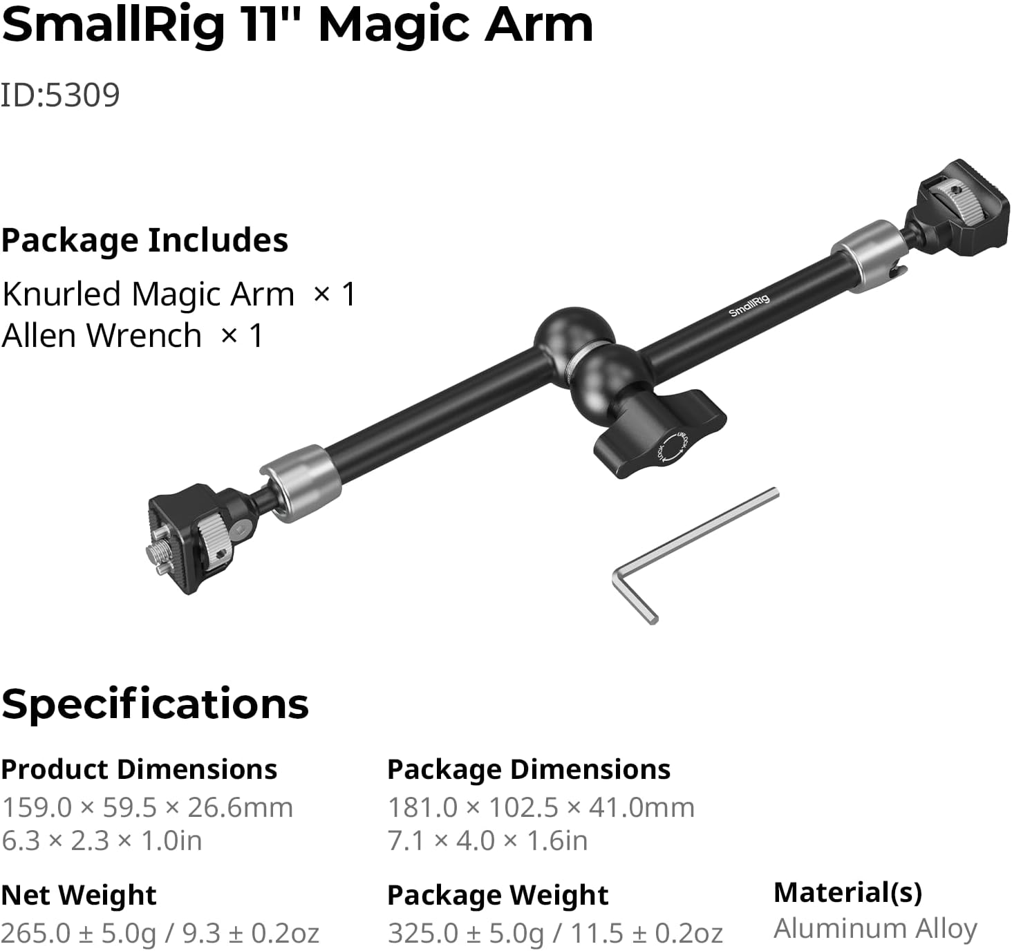Thumbnail 6 de SMALLRIG Bras magique 11'' avec vis 1/4"-20 et broches à ressort, double tête sphérique 360° (charge 1,5 kg)