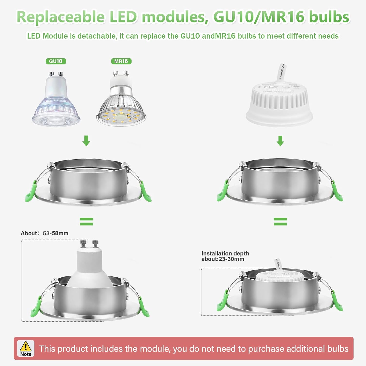 Detalle de YindaLux LED-Einbaustrahler 230V IP44 5W GU10, warmweiß 2700K, schwenkbar 45° – 6er Set (68 mm Lochausschnitt)