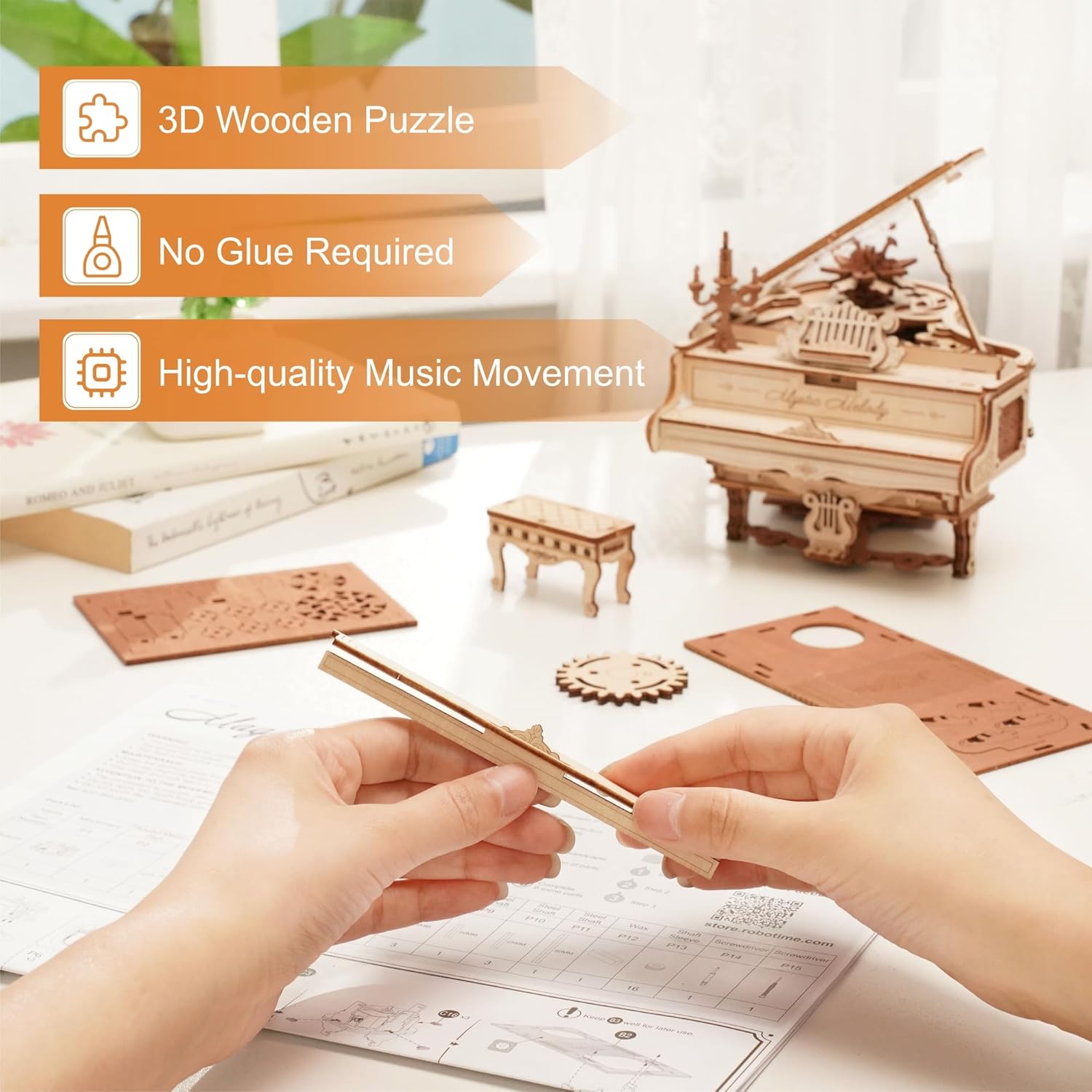 Thumbnail 5 de ROBOTIME Pianoforte Magico 3D in legno con scatola musicale e ingranaggi