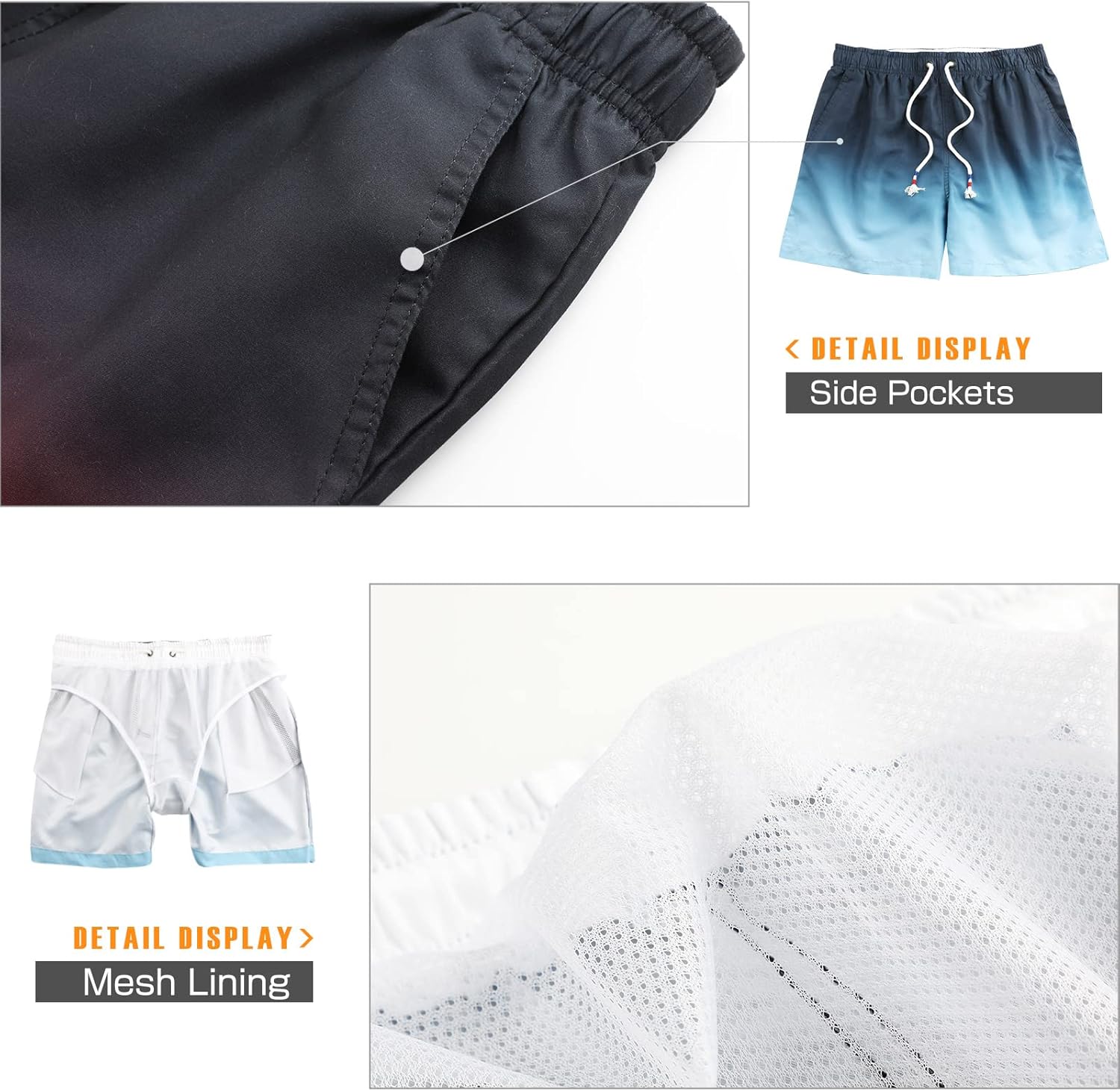 Thumbnail 4 de Danfiki Homme Shorts de Bain Maillot Surf avec Poches et Doublure Imperméable – Séchage Rapide