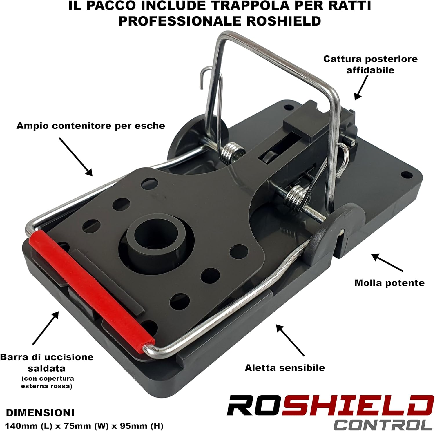 Detalle de Roshield 4 x Trappole per Ratti – Disinfestazione professionale, riutilizzabili e facili da installare