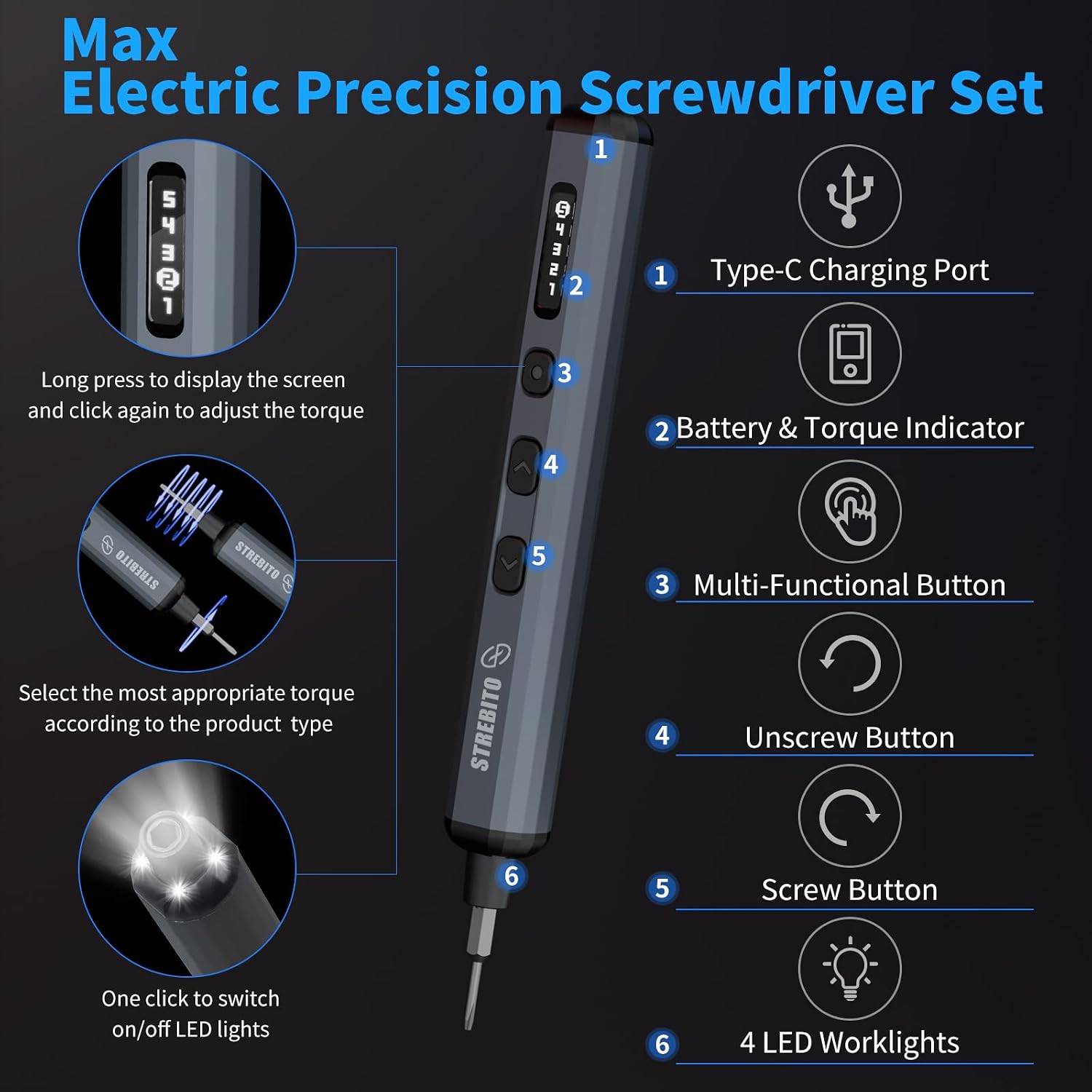 Detalle de STREBITO Präzisions‑Elektroschraubendreher 70‑teilig