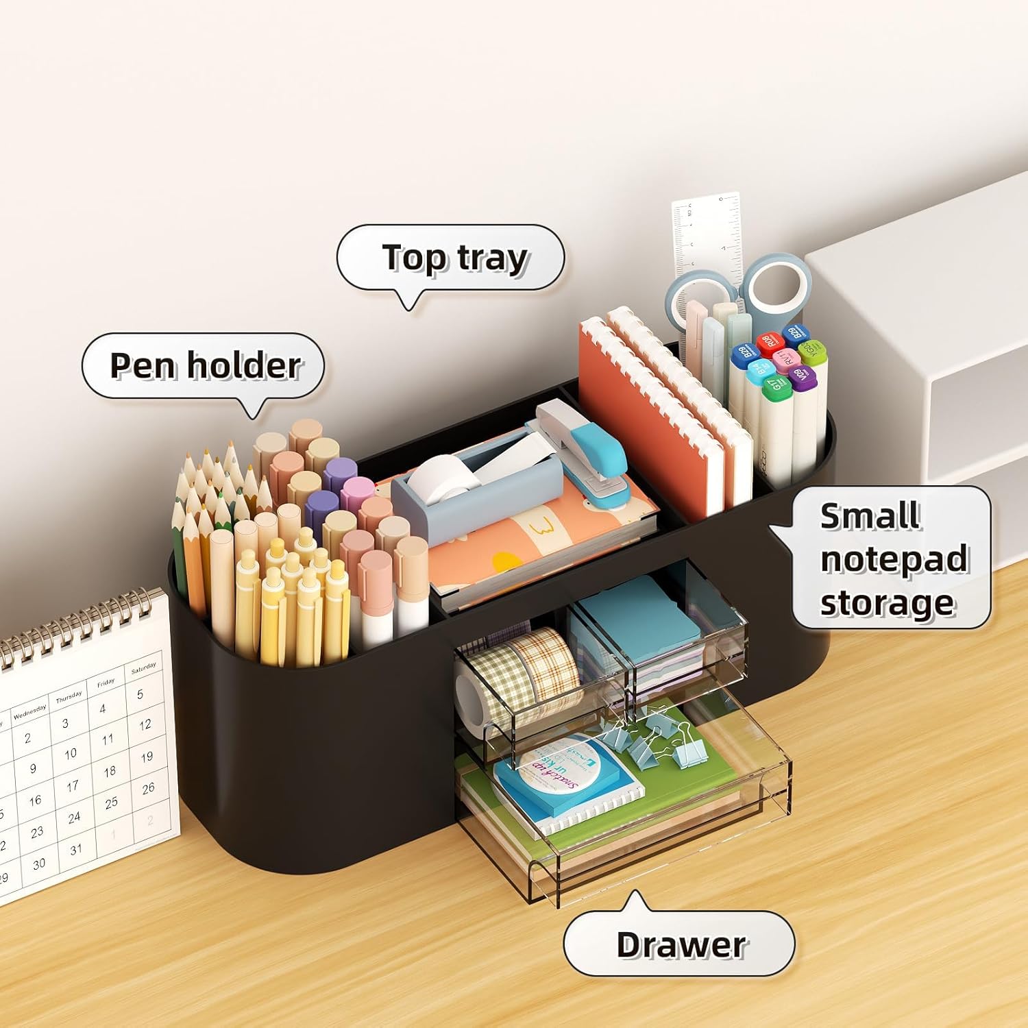 Thumbnail 1 de Marbrasse Schreibtisch Organizer mit 3 Schubladen und 7 Fächern – Vielseitiger Stiftehalter aus PS, Schwarz