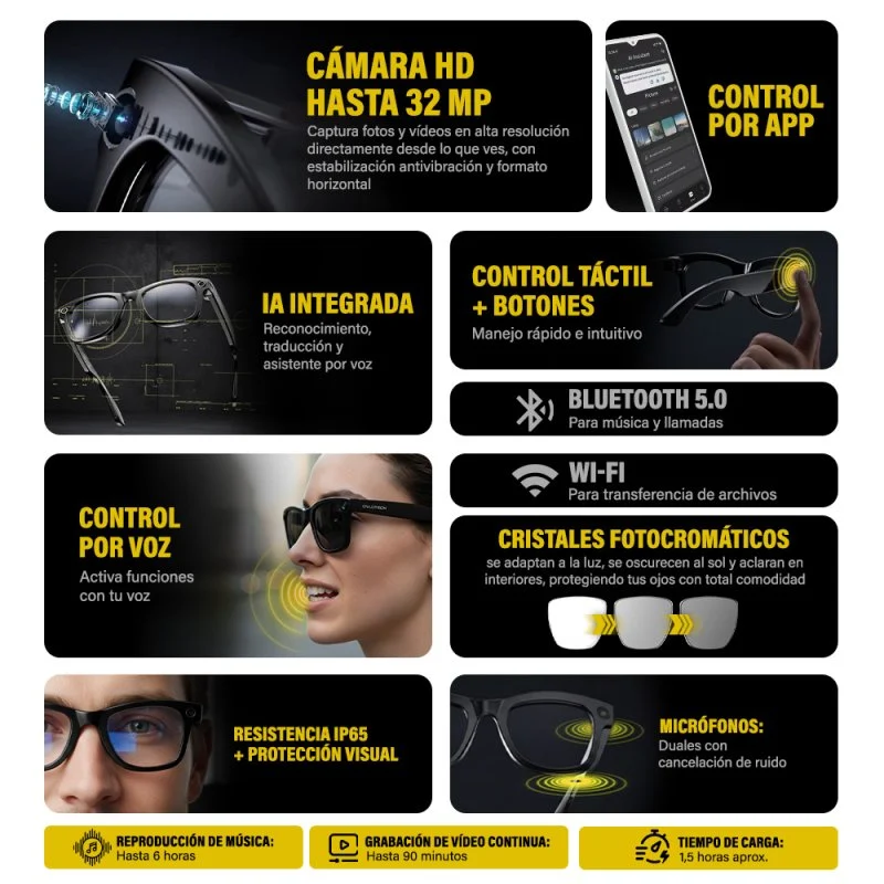 Thumbnail 3 de Owlotech Lens AI: Gafas Inteligentes con cámara 32 MP, traducción en tiempo real y cristal fotocrómico