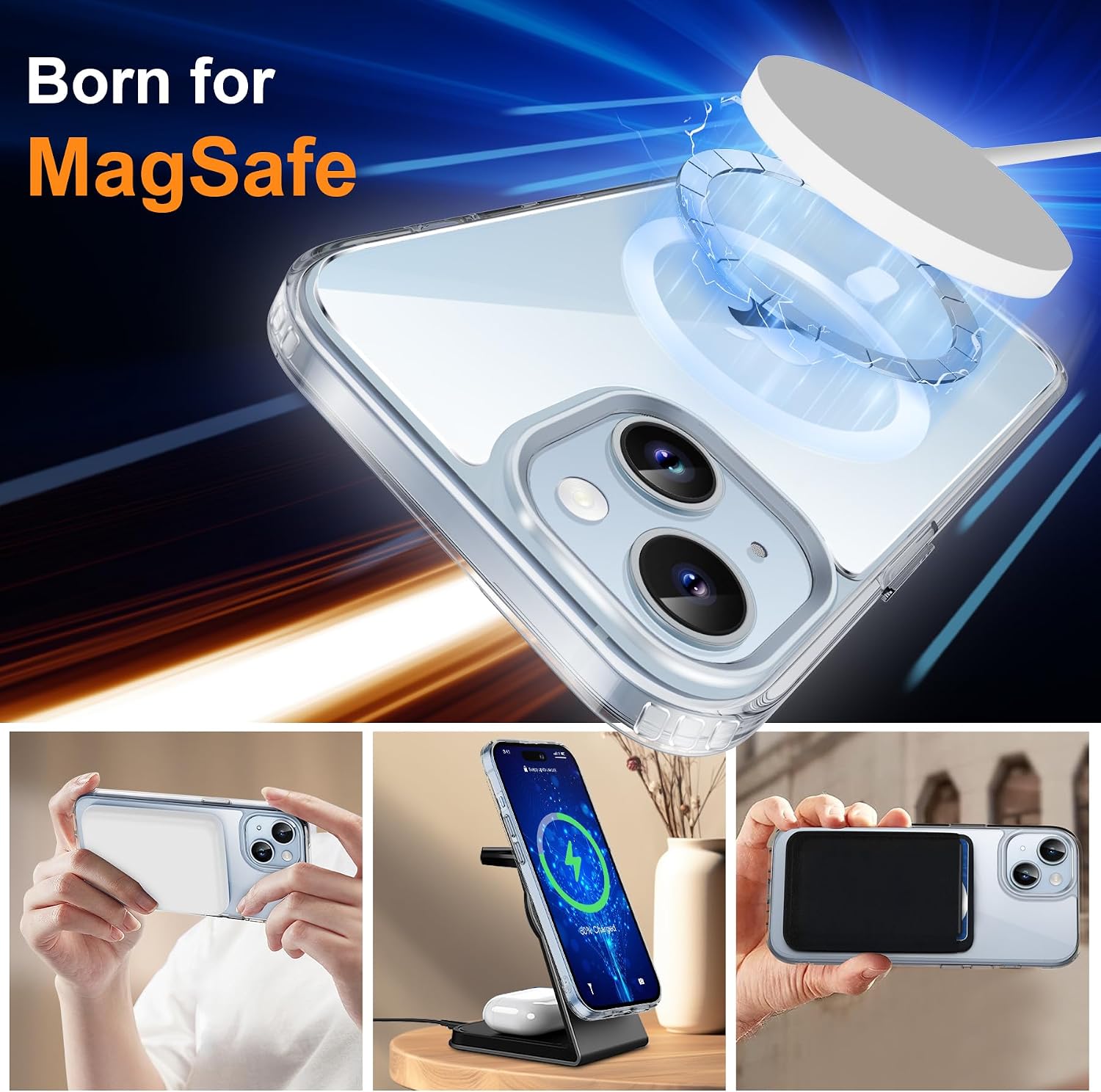 Detalle 2 de ORETECH JJCX-IP14-Clear iPhone 14 Case with MagSafe Ring and 2 Screen Protectors