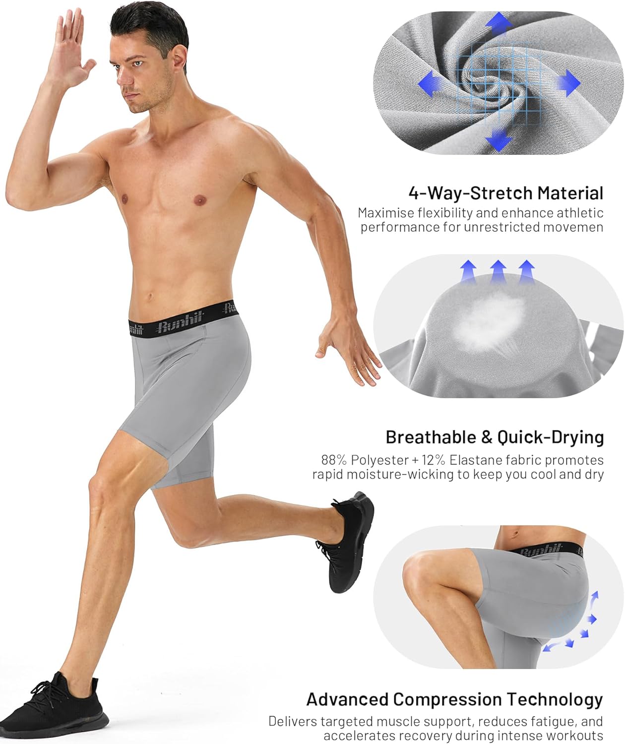 Thumbnail 2 de Runhit Compression Shorts for Men — 1 or 2 Pack, Anti-Chafing Base Layer for Running, Cycling, Gym and More