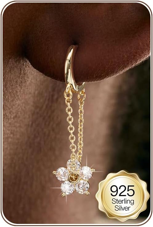 Thumbnail 6 de HANLI Sterling Silver Earrings for Women with Cz Flower Hoops