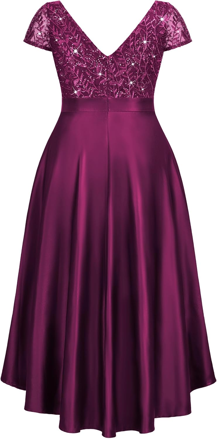 Thumbnail 5 de MISSMAY plus size vintage double V-neck sequin & embroidery wedding guest dress