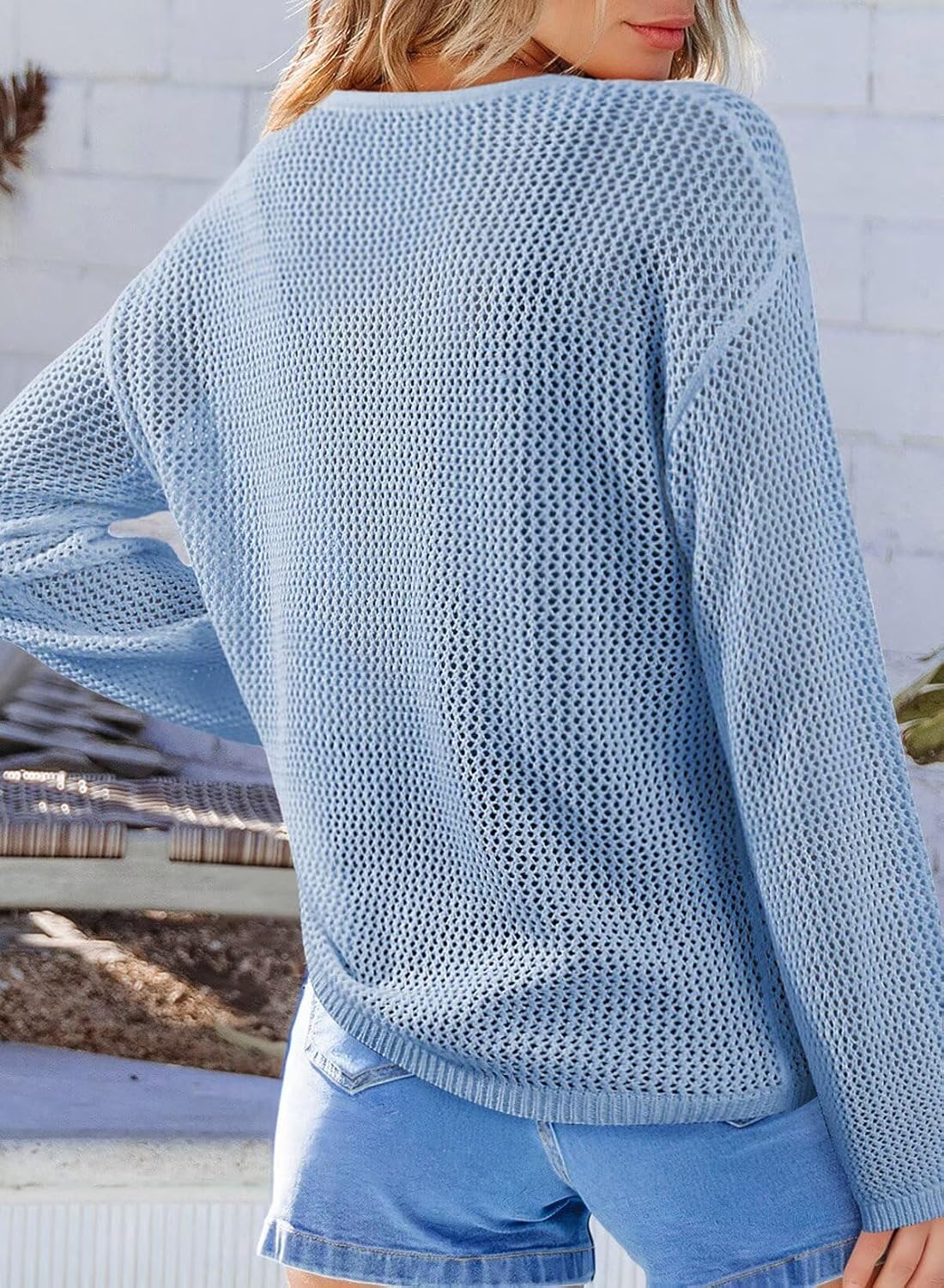 Detalle 2 de Dokotoo Womens Fashion 2026 Summer Crochet Hollow Out Long Sleeve Sweaters Casual Crewneck Pullover Shirt Beach Coverup
