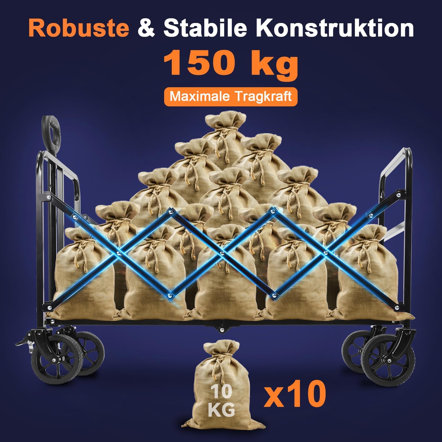 Detalle de ACELIFE Carrello pieghevole su ruote 150L con ruote rimovibili e braccioli regolabili, portata fino a 150 kg