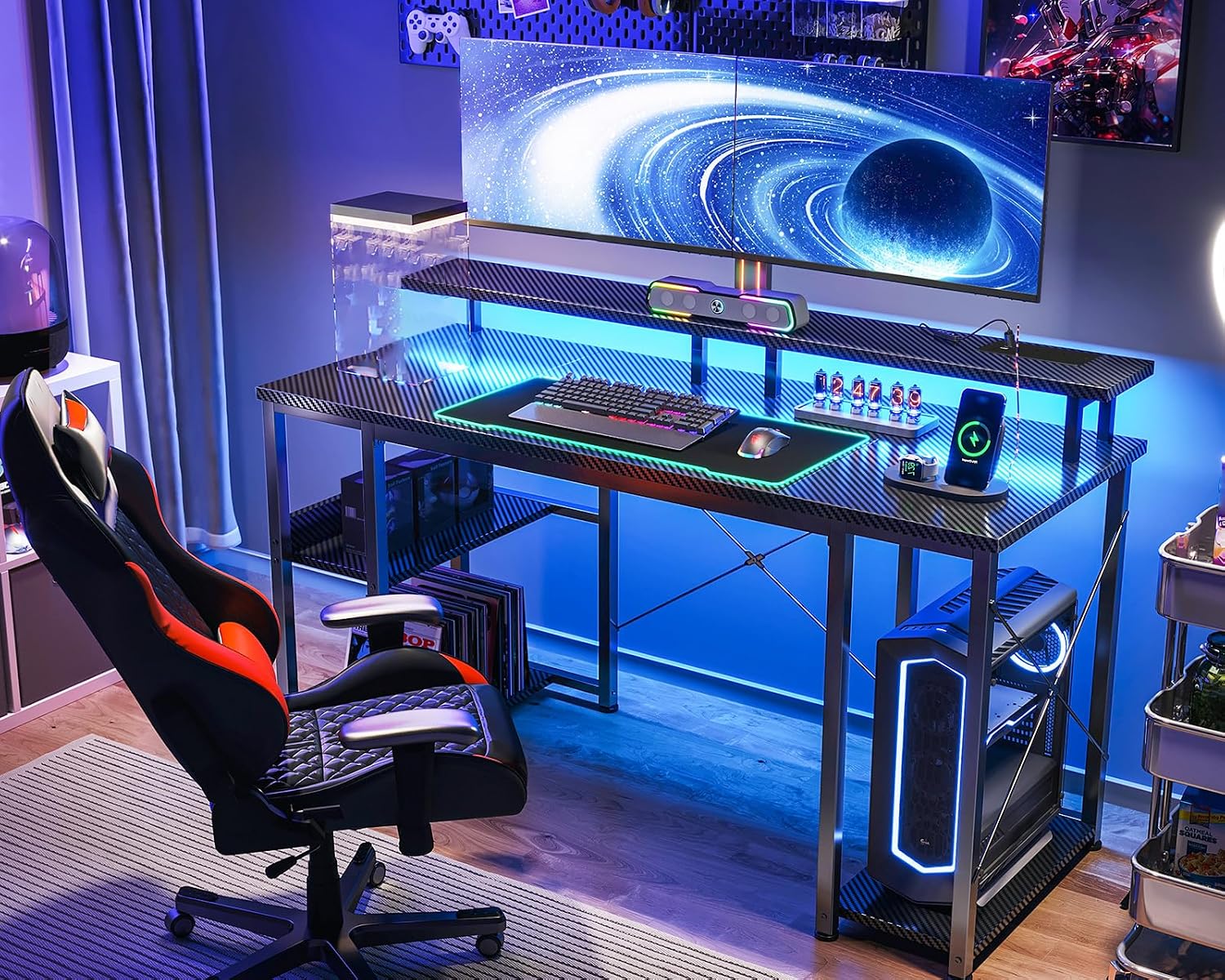 Thumbnail 1 de Coleshome Gaming Desk with LED Lights (120x50 cm): Compact, multi‑functional setup