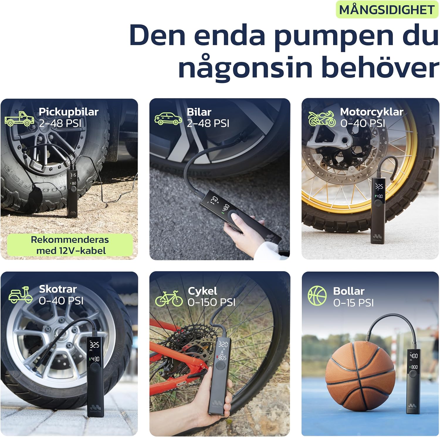 Detalle 2 de Woowind Ventus Pro bärbar luftkompressor, 150 PSI och USB-C-laddning
