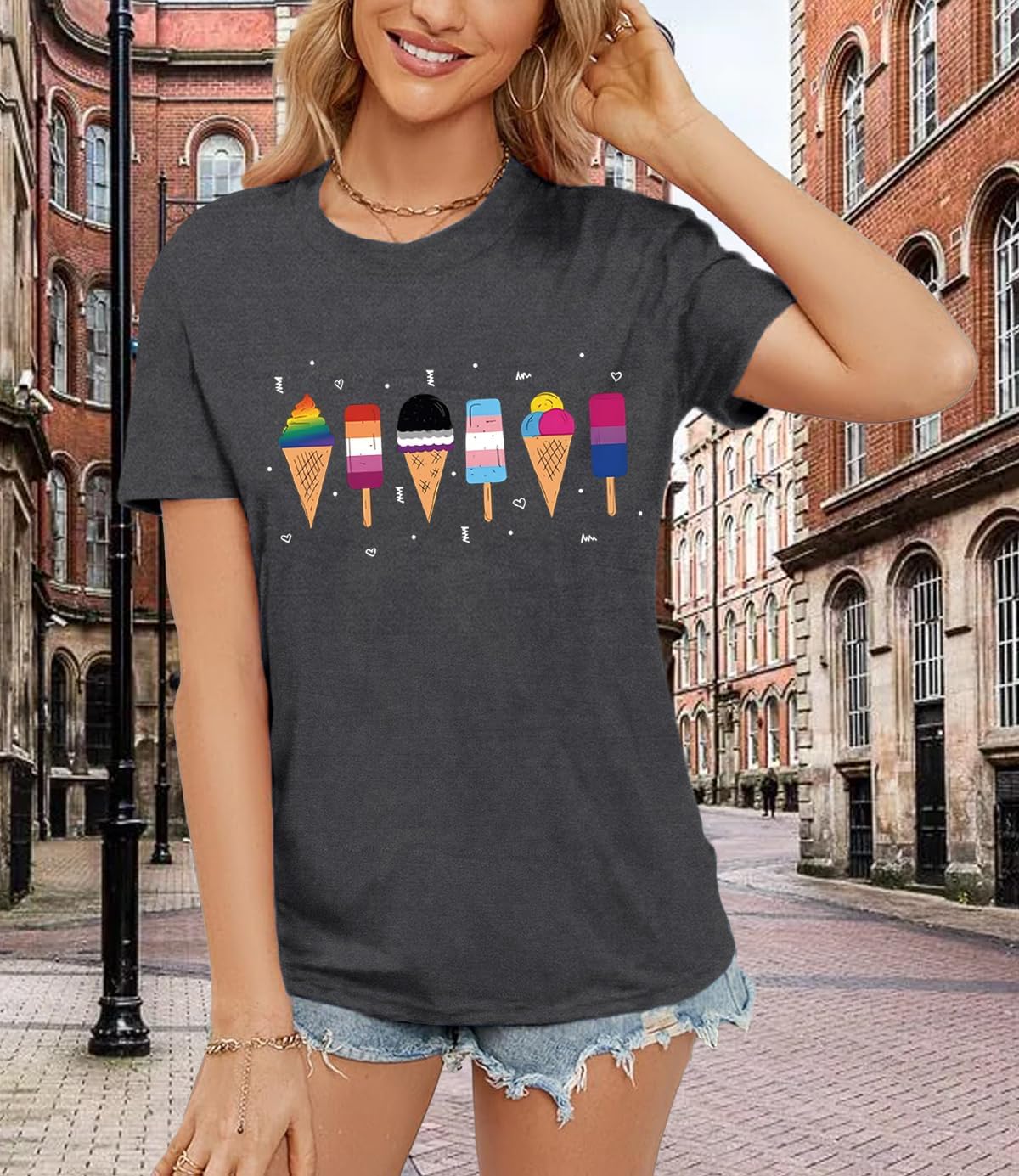 Detalle de Qskall Womens Pride T Shirt – Love is Love Rainbow Tee