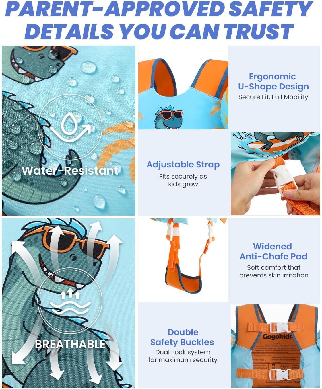 Thumbnail 3 de Gogokids 2-in-1 Toddler Swim Vest Pool Floaties (ASTM F963-17 & CPSIA, 24–66 lbs) with Detachable Crotch Strap
