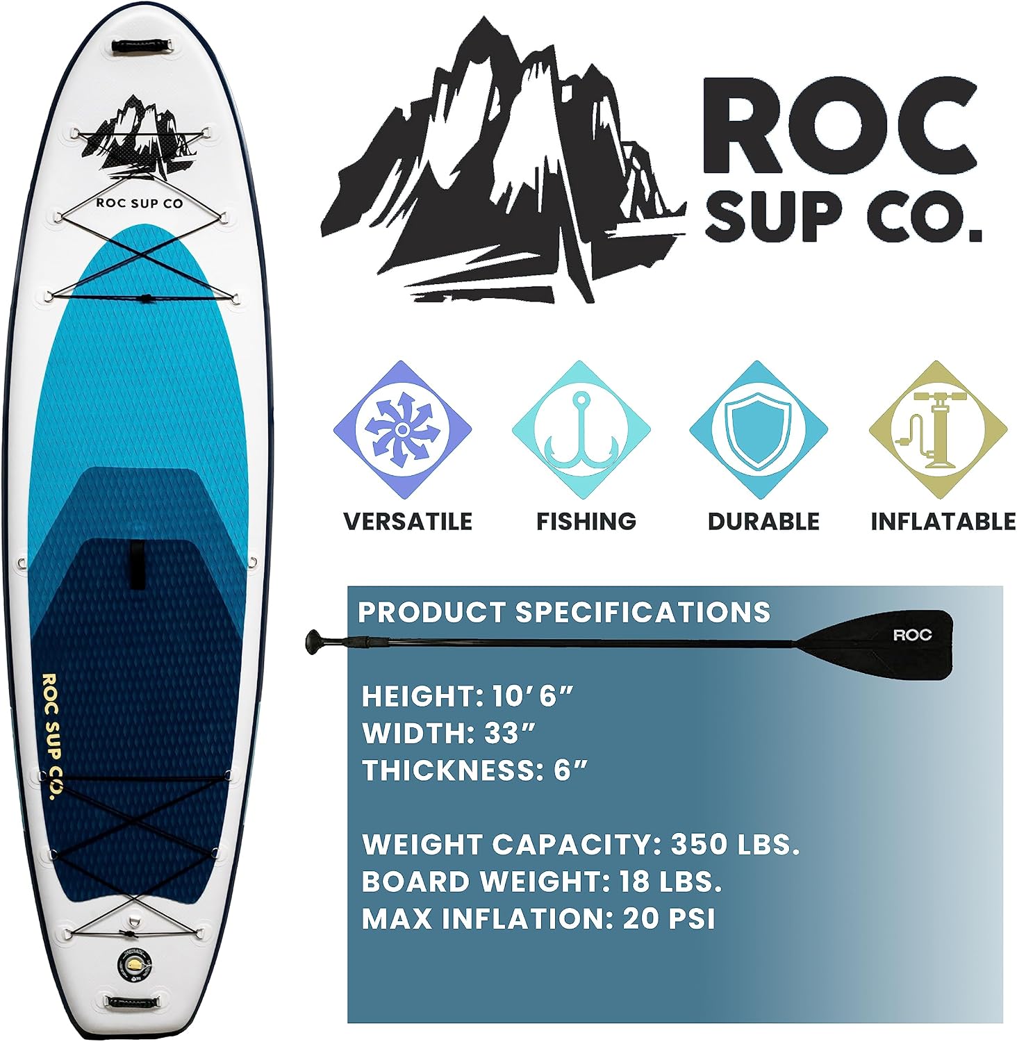 Detalle de Roc Inflatable Stand Up Paddle Board 10'6" inflatable SUP
