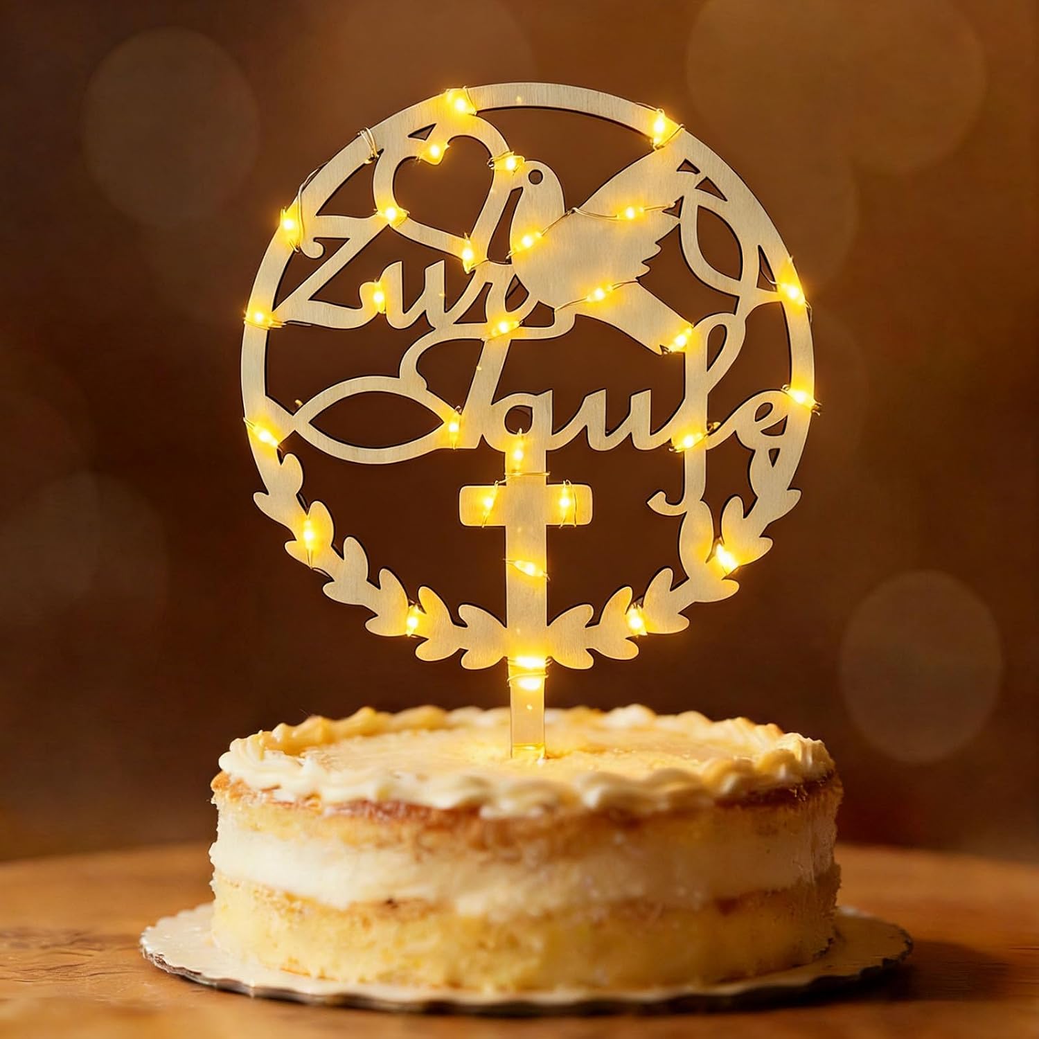 Thumbnail 5 de Tortendeko zum 30. Geburtstag: Cake Topper aus FSC-Holz mit LED-Lichterkette (1996–2026)