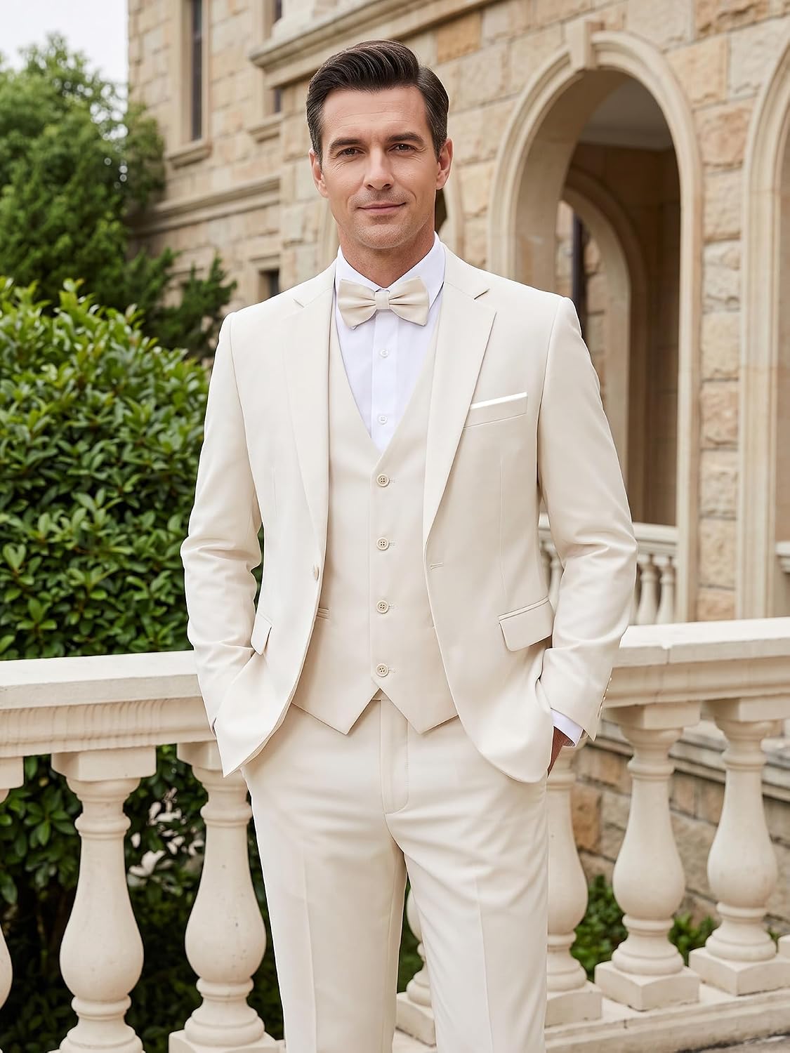 Detalle 2 de MAGE MALE Men's 3-Piece Slim-Fit Suit with One-Button Blazer, Vest and Pants