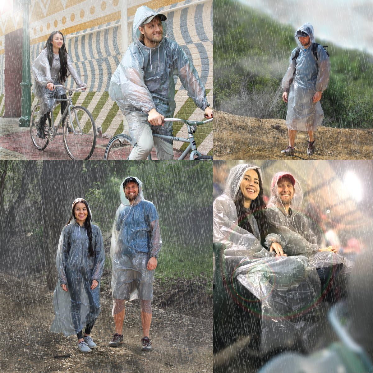 Detalle de LEBEXY Einweg Regenponcho mit Kapuze Transparent – 5 Stück