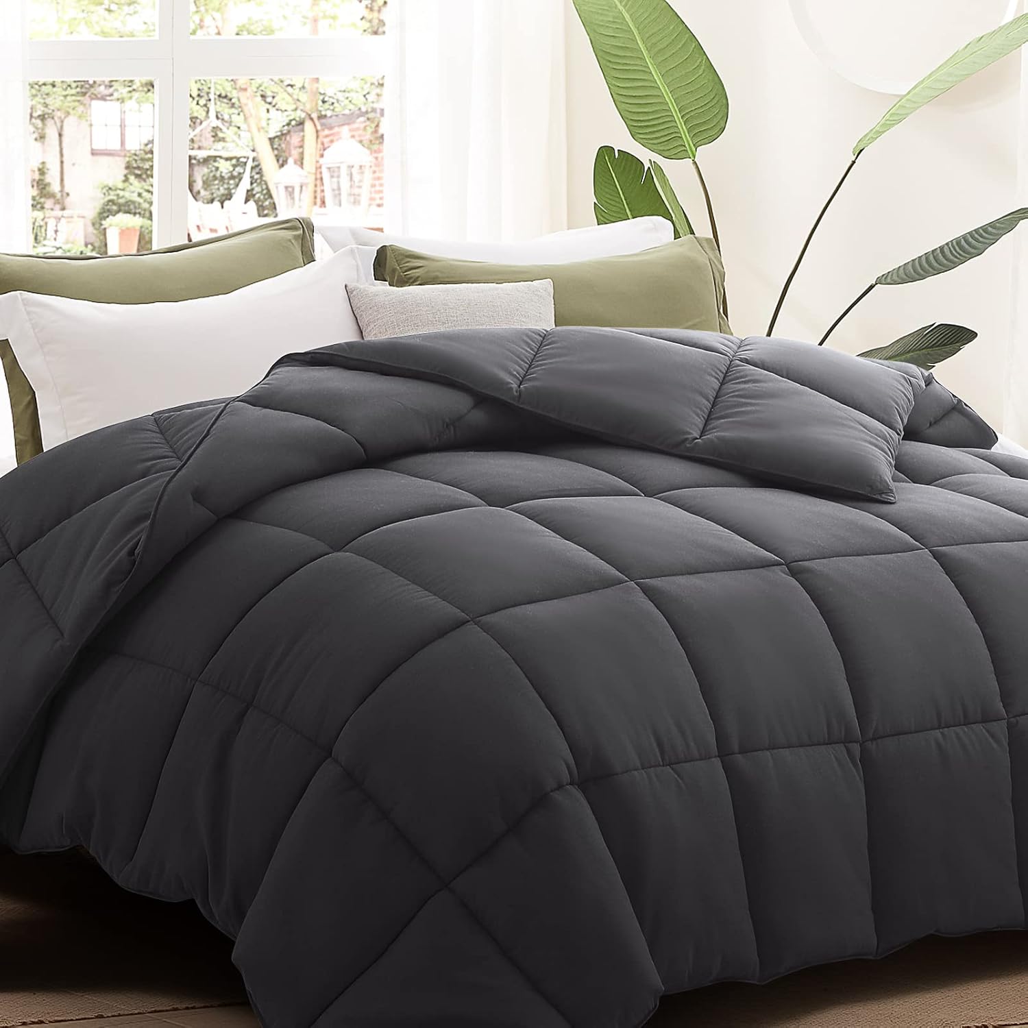 Detalle de SLIMELODY comforter01XSF King Duvet Insert, Dark Grey Reversible Microfibre