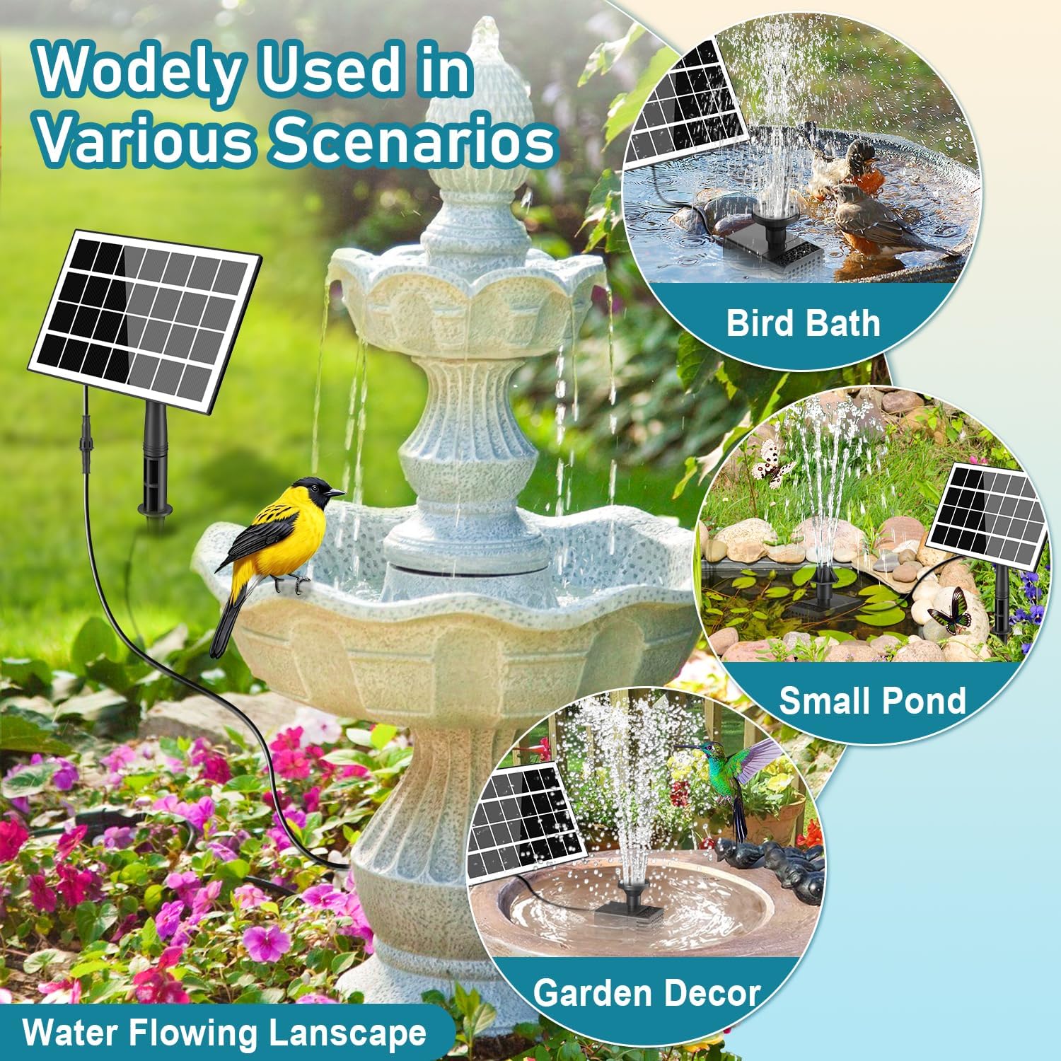 Thumbnail 6 de SZMP 2 in 1 Detachable Floating Solar Fountain Kit (3.5W) – DIY water pump for bird bath and garden features