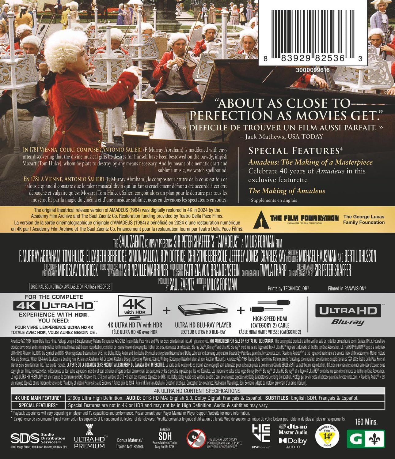 Detalle 1 de Amadeus (1984) 4K Ultra HD Film: Mozart, Music and Courtly Rivalry