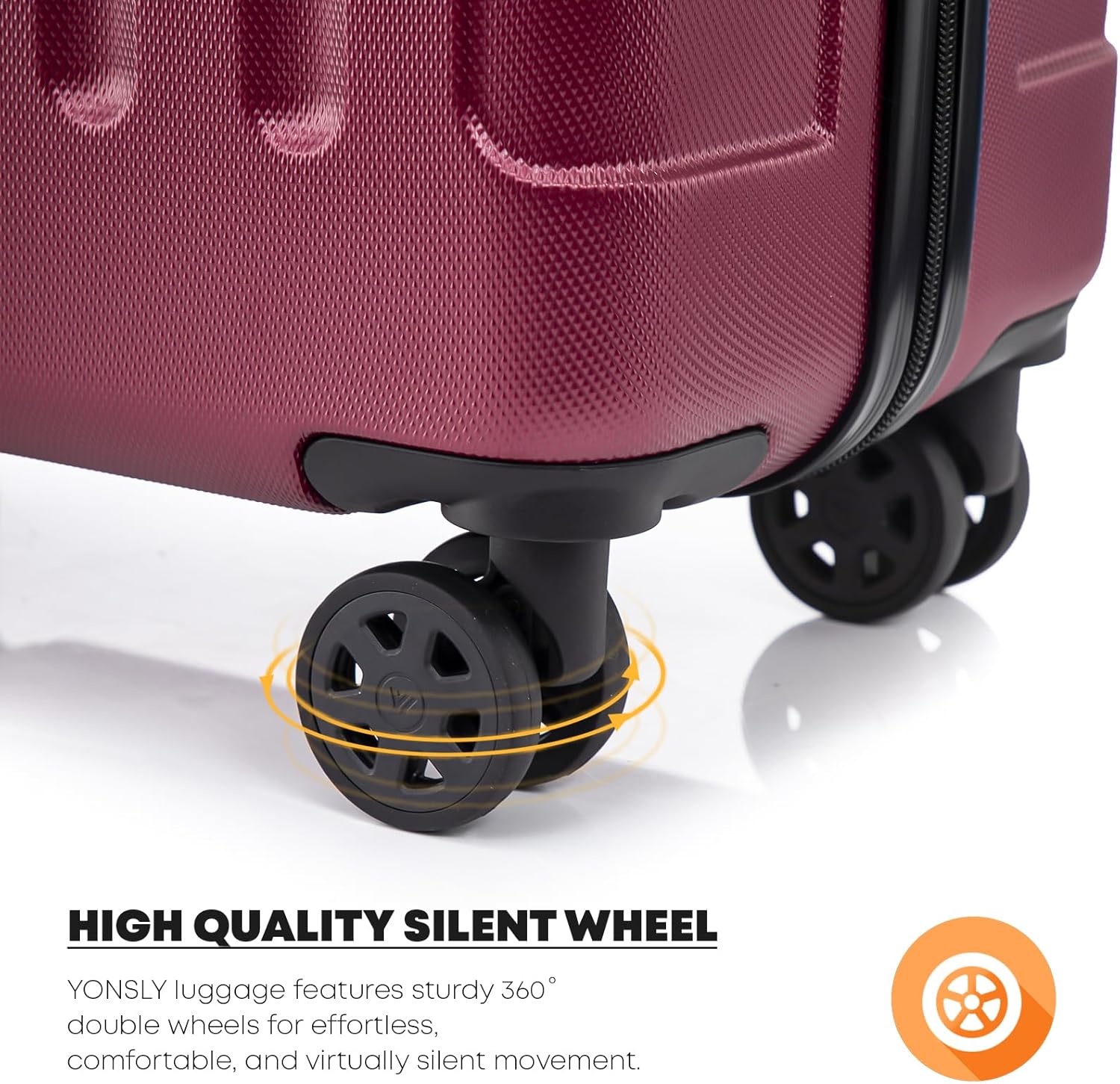 Detalle de YONSLY Koffer Suitcase XL Weinrot – Trolley Reisekoffer mit 4 Rollen 360°
