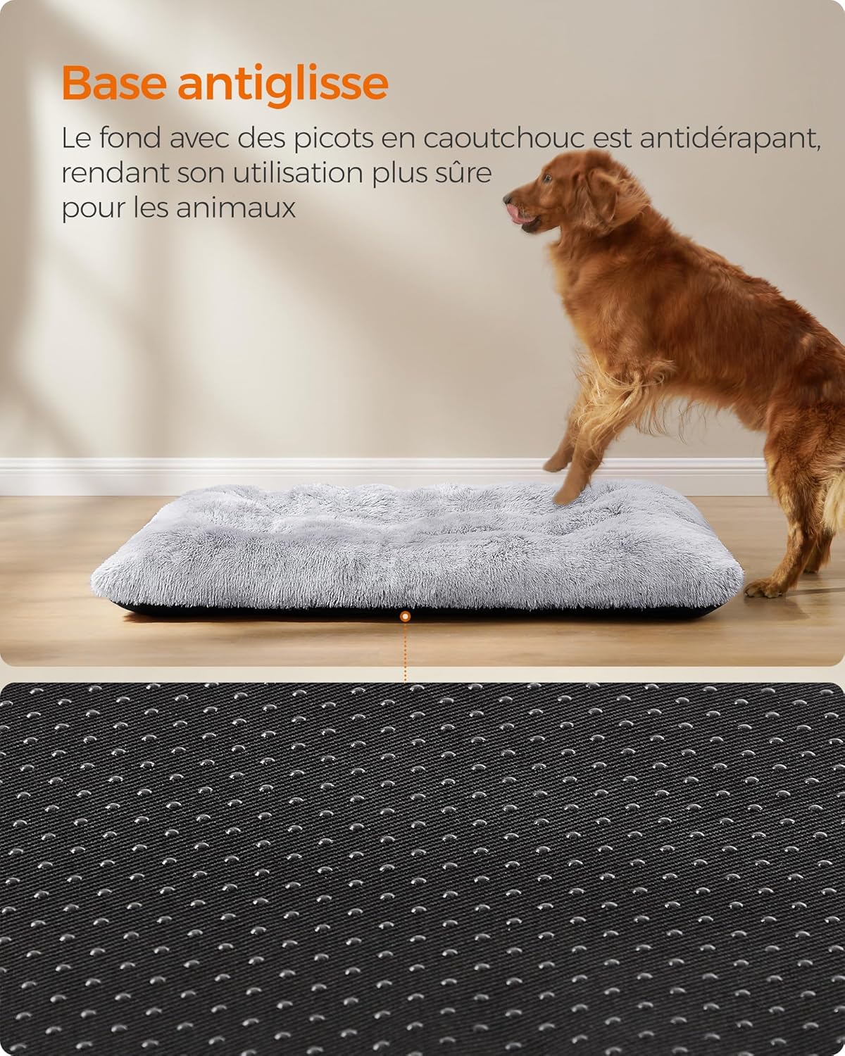 Detalle de Feandrea Panier pour Chien – Canapé et Lit pour Animaux 140 x 100 cm, Rembourrage Moelleux et Tissu Peluche