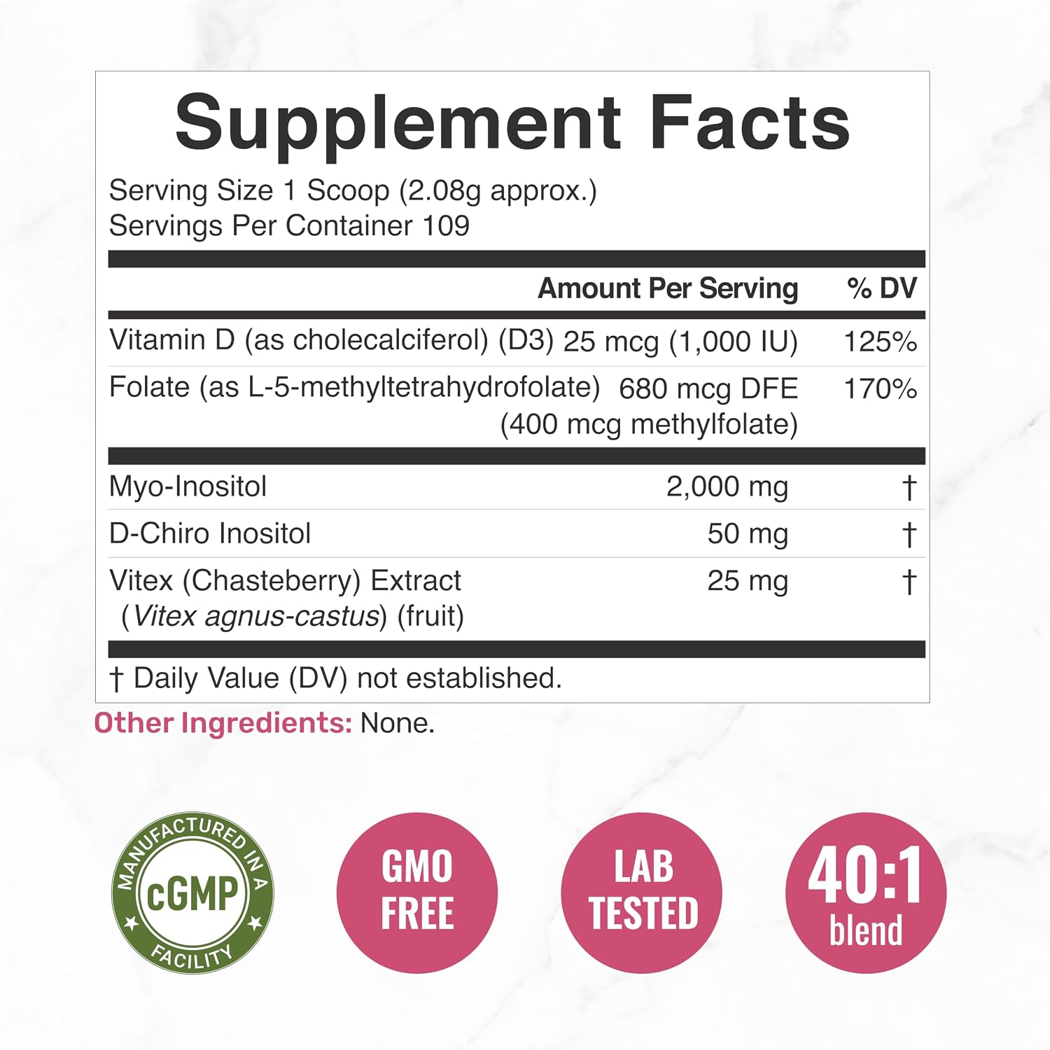 Detalle de Myo-Inositol & D-Chiro Inositol Powder Supplement 40:1 Ratio