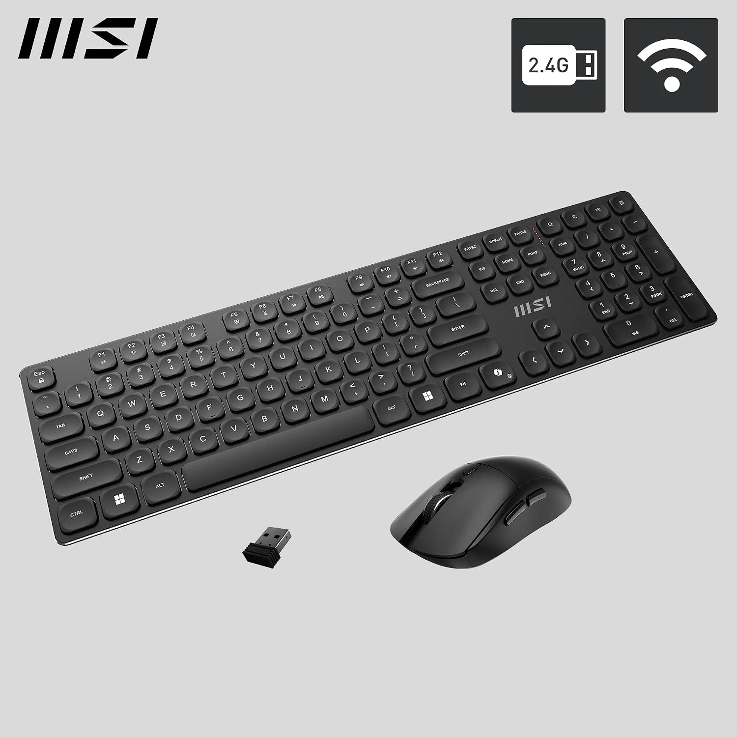 Detalle de MSI FORGE K210 Wireless Keyboard & Mouse Bundle (UK QWERTY) – Scissor Switches, 2.4GHz, Rechargeable, 120h/30h