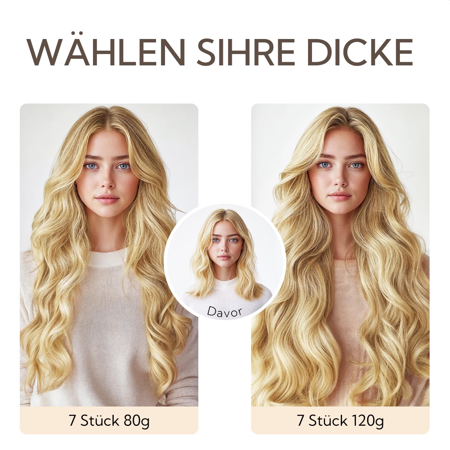 Detalle 2 de hotbanana Clip In Extensions Echthaar 50 cm / 120 g – 7-teiliges Set in Aschblond bis Goldblond und Platinblond