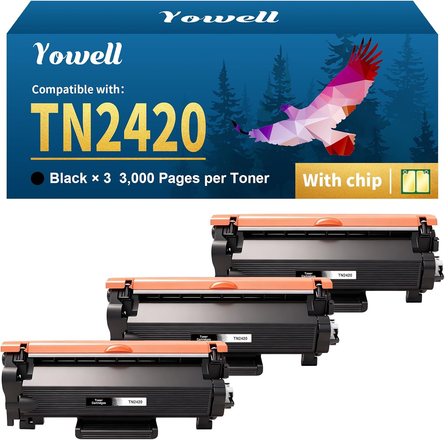 Detalle de Yowell TN2420 TN2410 Toner 3er-Pack