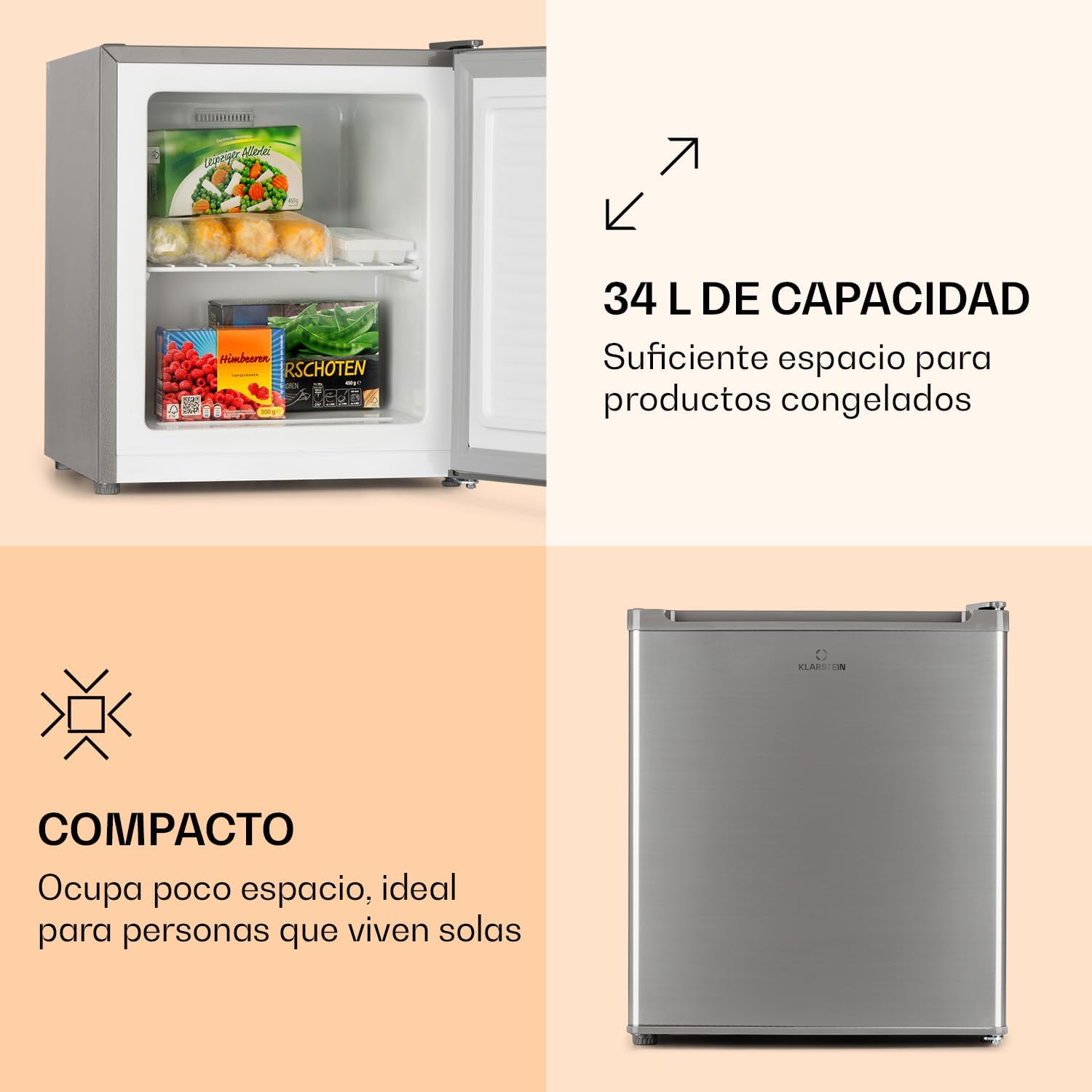 Detalle 2 de Klarstein Mini Congelador Vertical 🧊 Portátil para Casa y Oficina