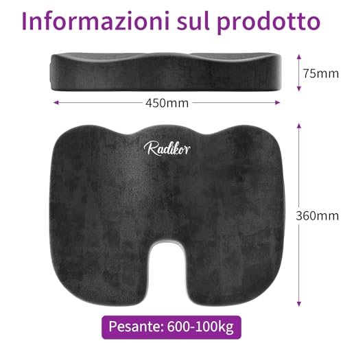 Thumbnail 4 de Radikor Cuscino ergonomico per sedia in memory foam, nero, con base antiscivolo