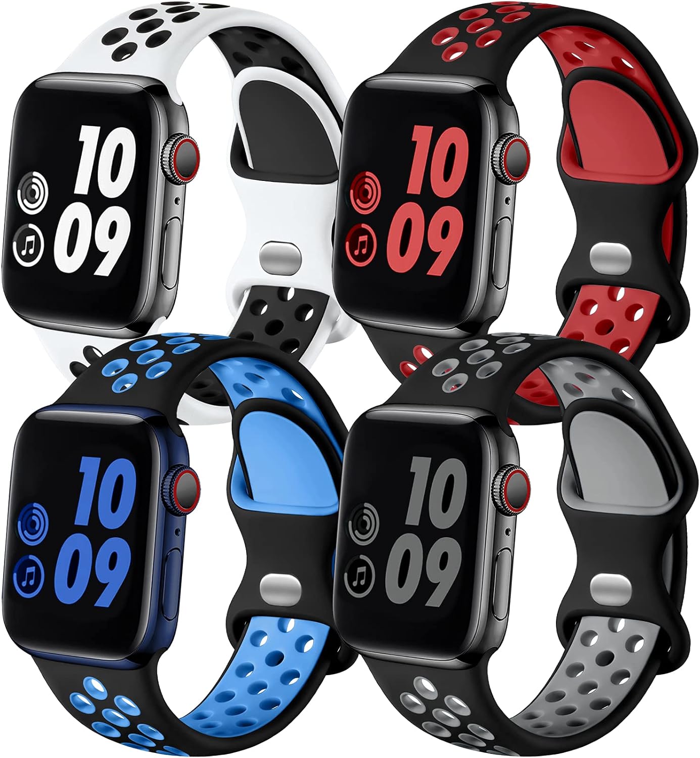 Detalle de Adorve 4-Pack Sport Bands for Apple Watch, Breathable Two-Tone Silicone