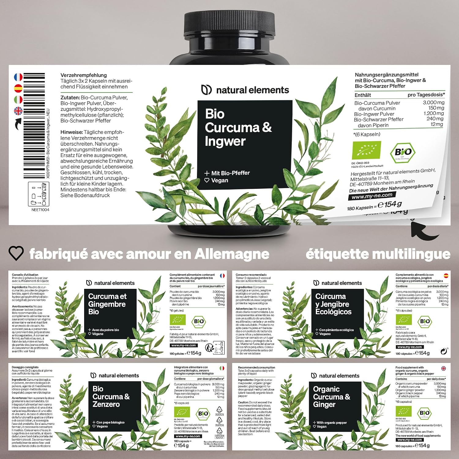 Thumbnail 3 de Natural Elements Curcuma & Gingembre Bio hautement dosé (4440 mg) – 180 gélules