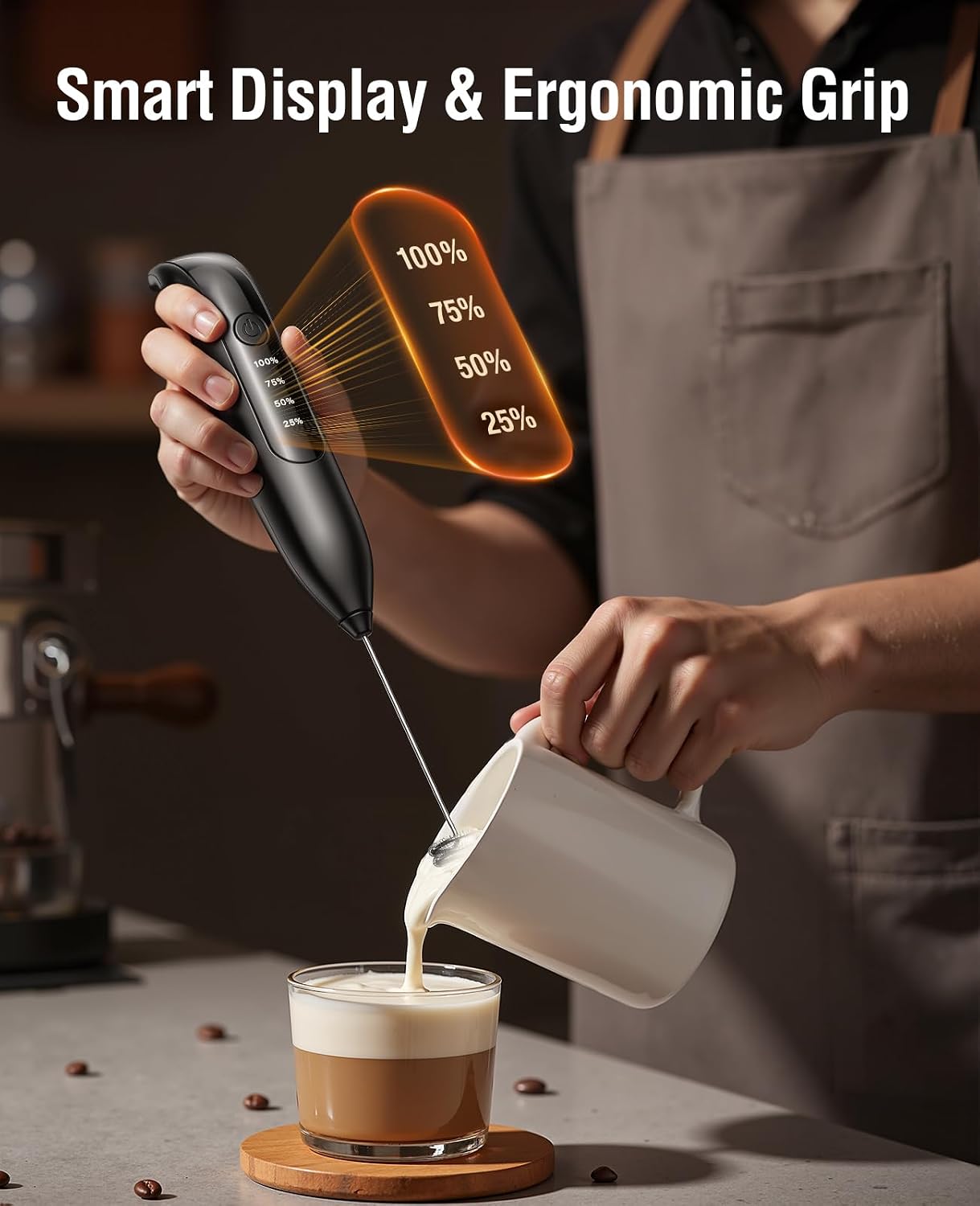 Thumbnail 2 de Electric Milk Frother Handheld: 3-in-1, LED Display, Wireless Charging