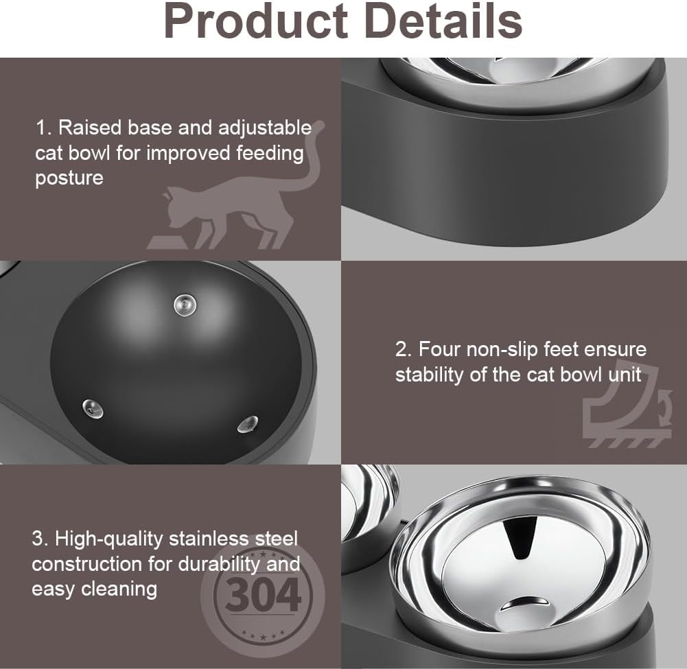 Thumbnail 2 de Alaoo Tilted Cat Bowls with Stand: Double Stainless Steel Feeding Station