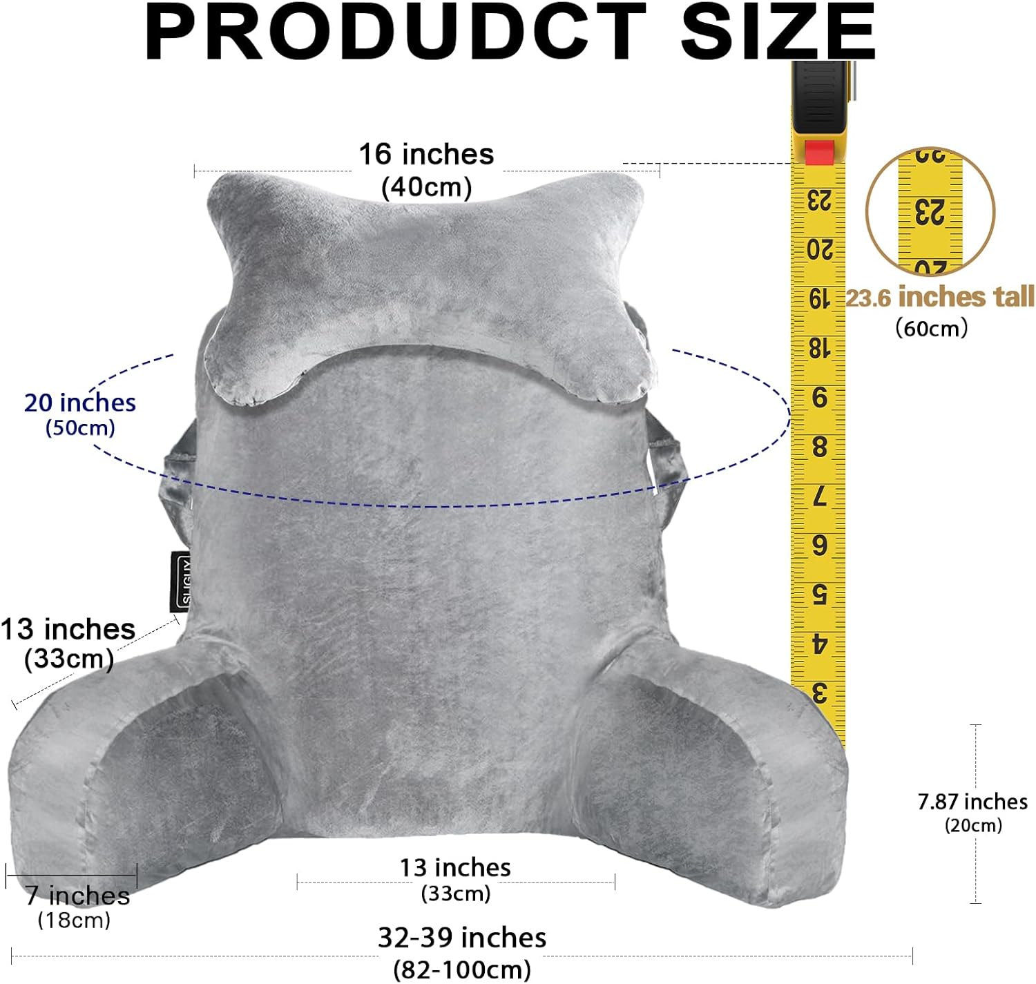 Thumbnail 1 de SLIGUY Reading Pillow for Bed and Couch – Back Support with Pockets