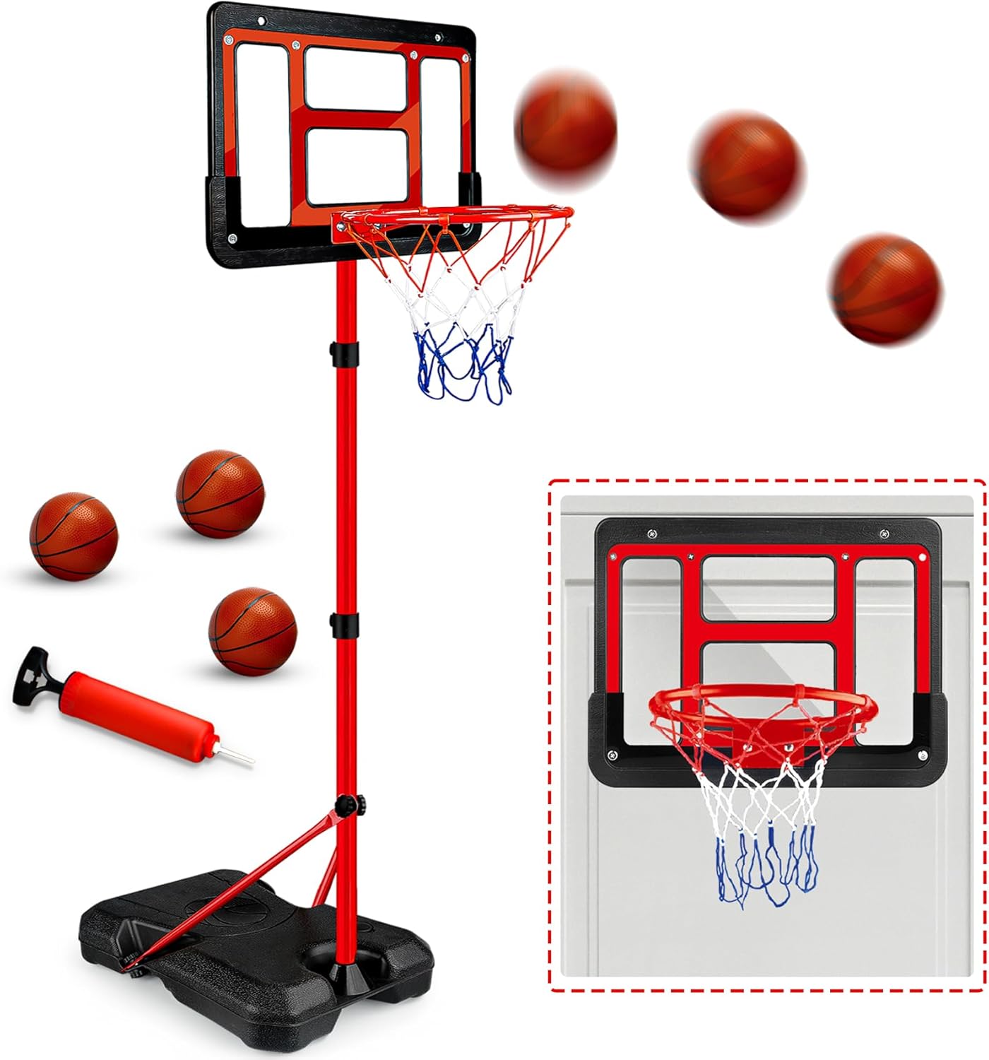 Kids Basketball Hoop with Stand (Adjustable Height) — Indoor/Outdoor Mini Basketball Set for Ages 3–8