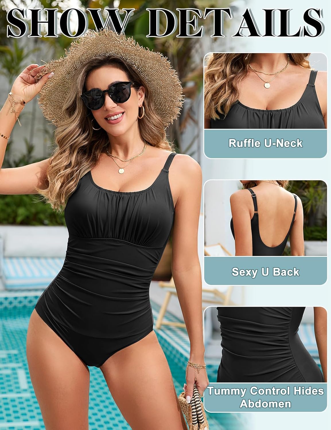 Thumbnail 4 de Vancavoo costume da bagno intero donna push up a vita alta con spalline regolabili