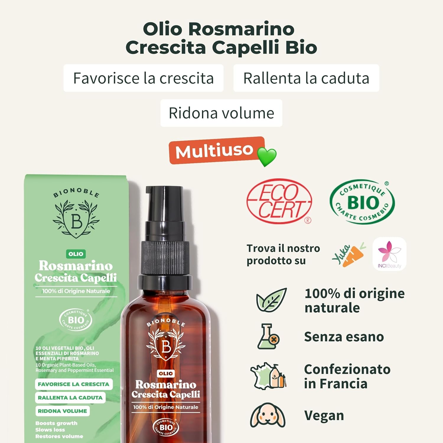 Detalle 2 de BIONOBLE Olio di Rosmarino per Capelli Bio 50 ml