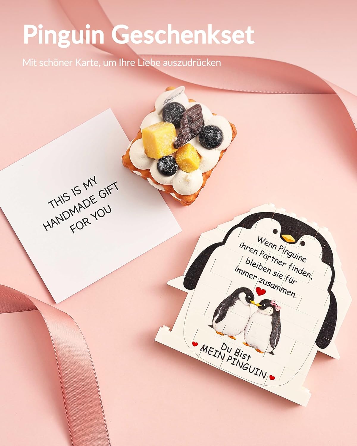 Detalle de Merclix Pinguin-Baustein-Dekoration – Valentinstag & Jahrestag Geschenk für ihn & sie
